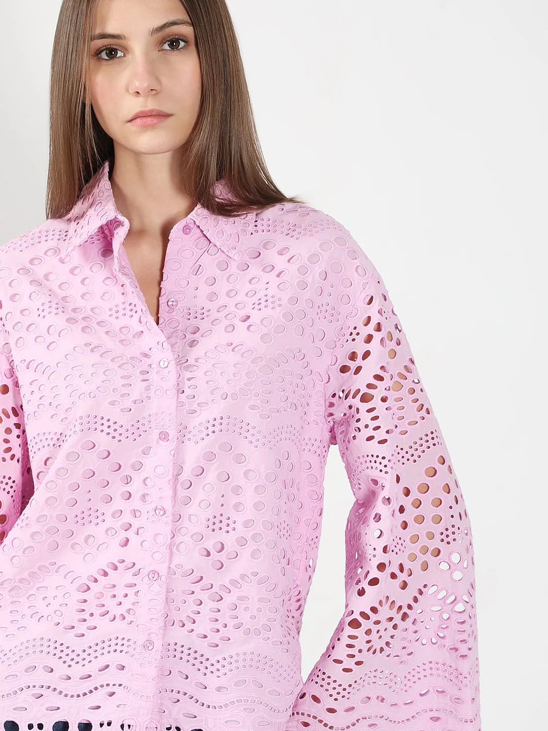 Lilac Cutwork Cotton Shirt - Image 6