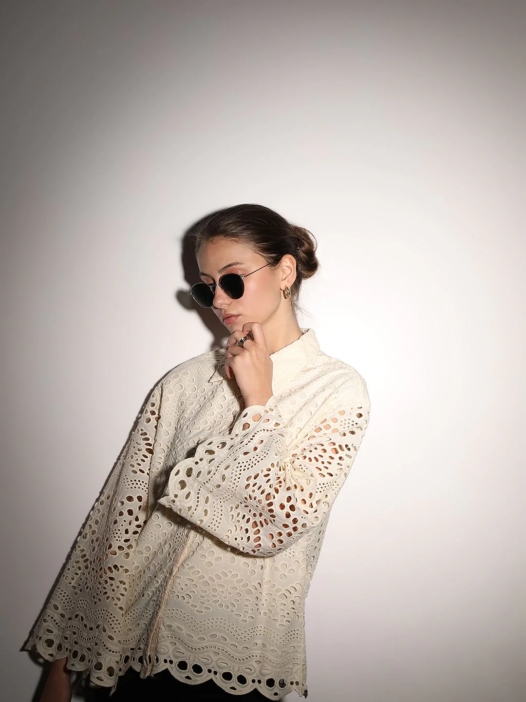 Ecru Cutwork Cotton Shirt