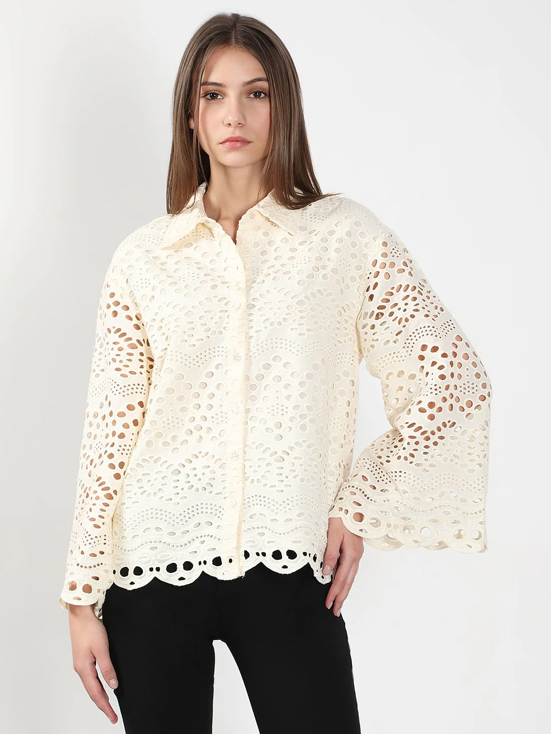 Ecru Cutwork Cotton Shirt - Image 2
