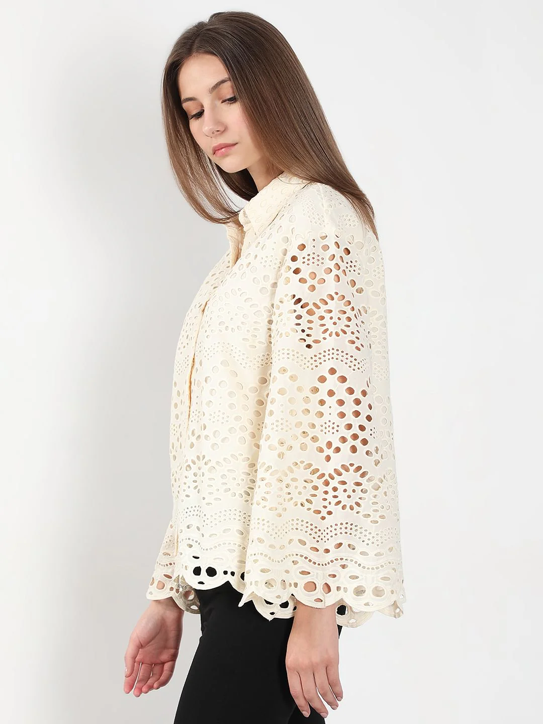 Ecru Cutwork Cotton Shirt - Image 3