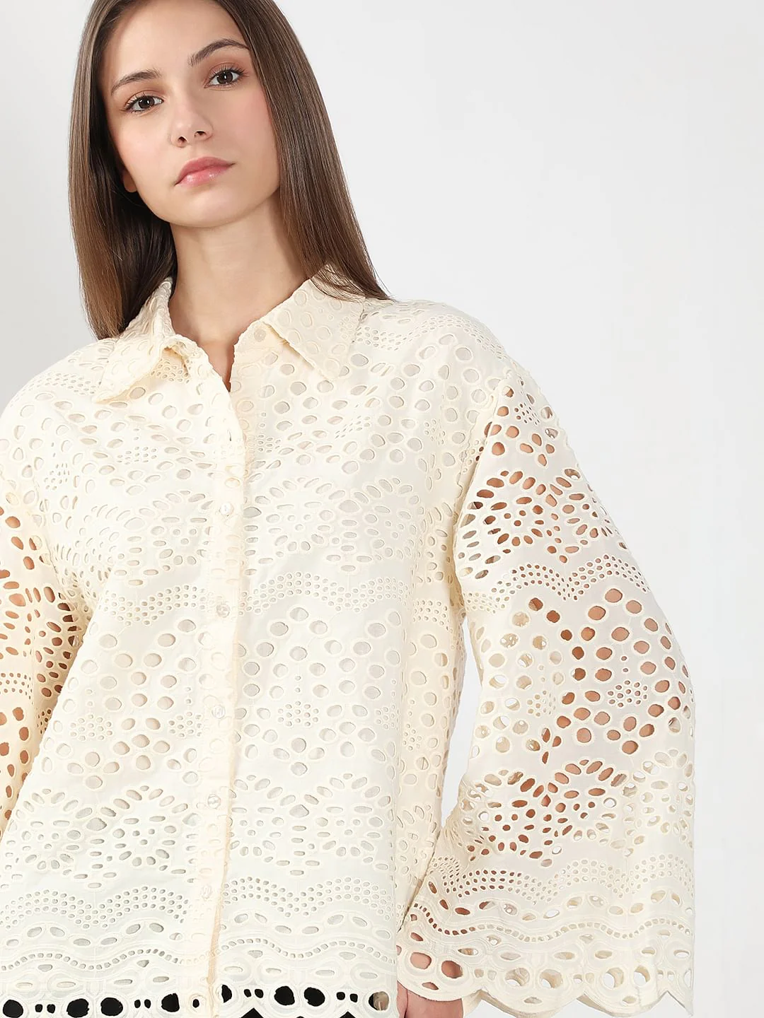 Ecru Cutwork Cotton Shirt - Image 6
