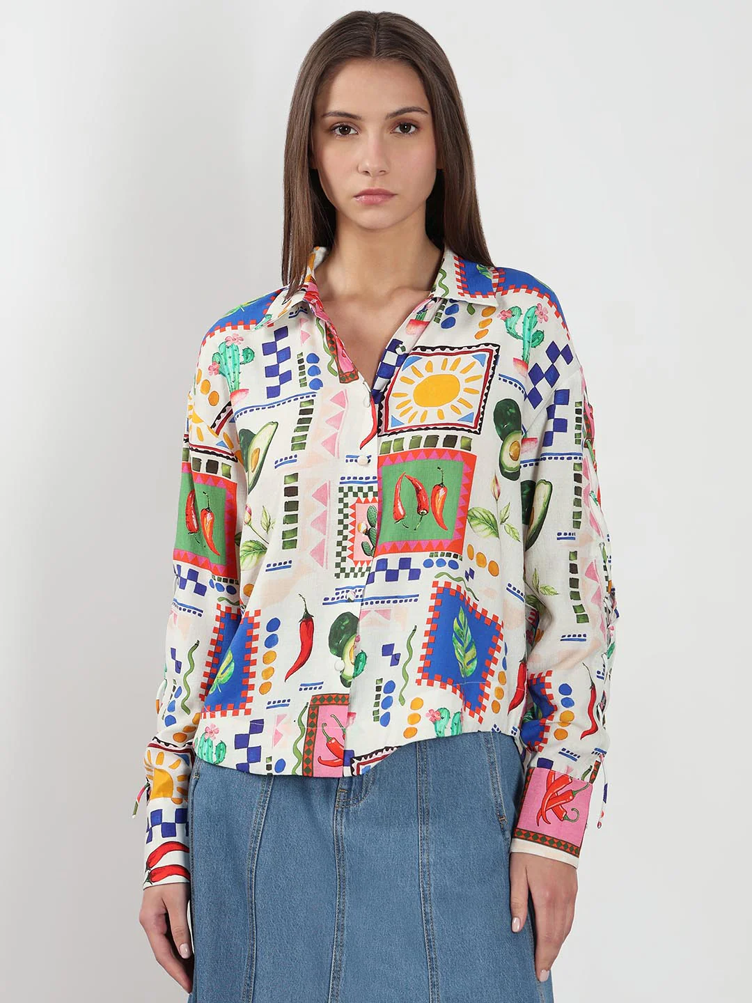 Ecru Printed Full Sleeves Shirt - Image 2