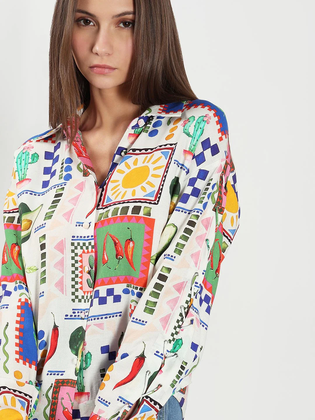 Ecru Printed Full Sleeves Shirt - Image 6