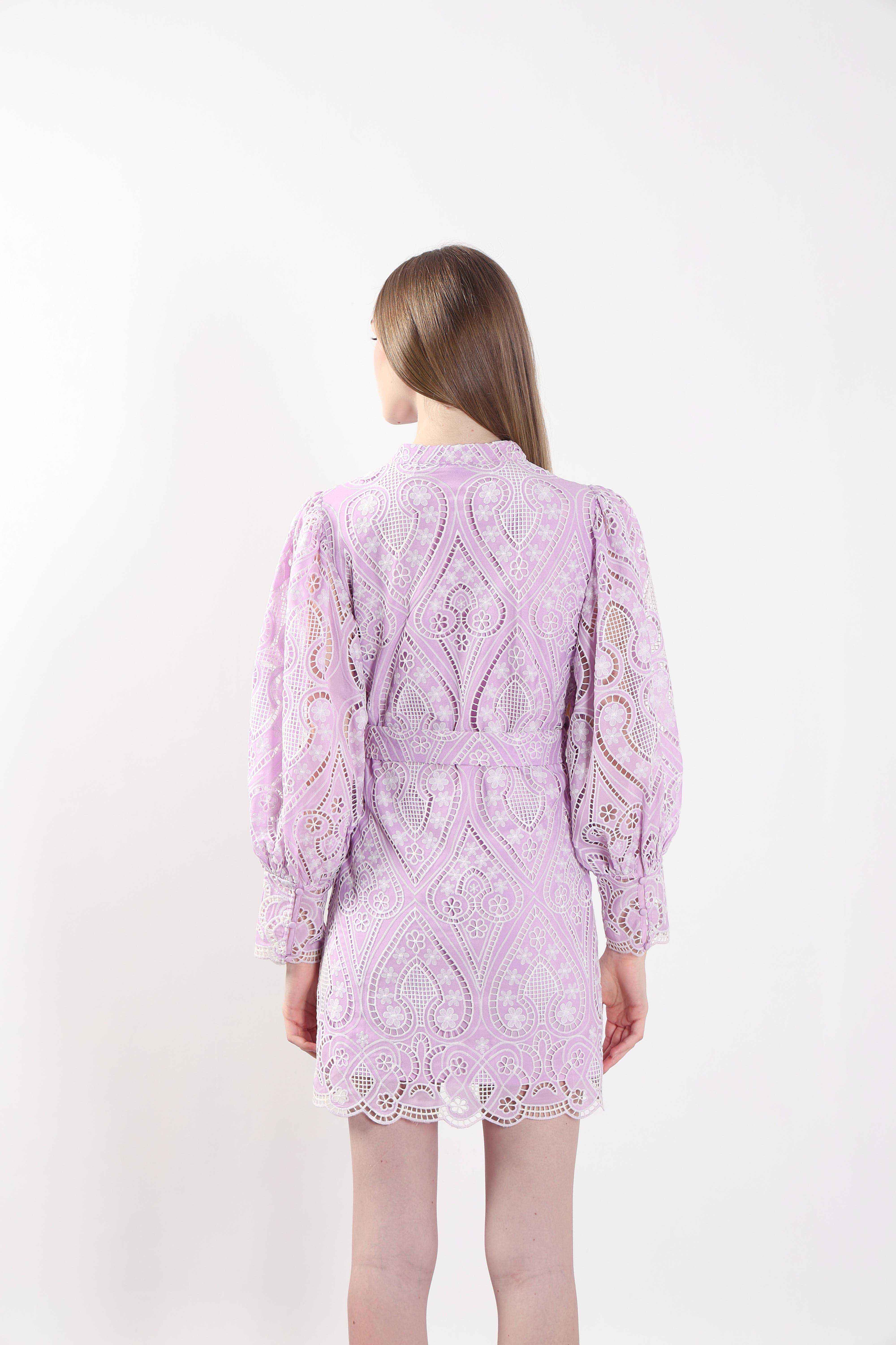Lilac Schiffli Embroidered Mini Dress - Image 10