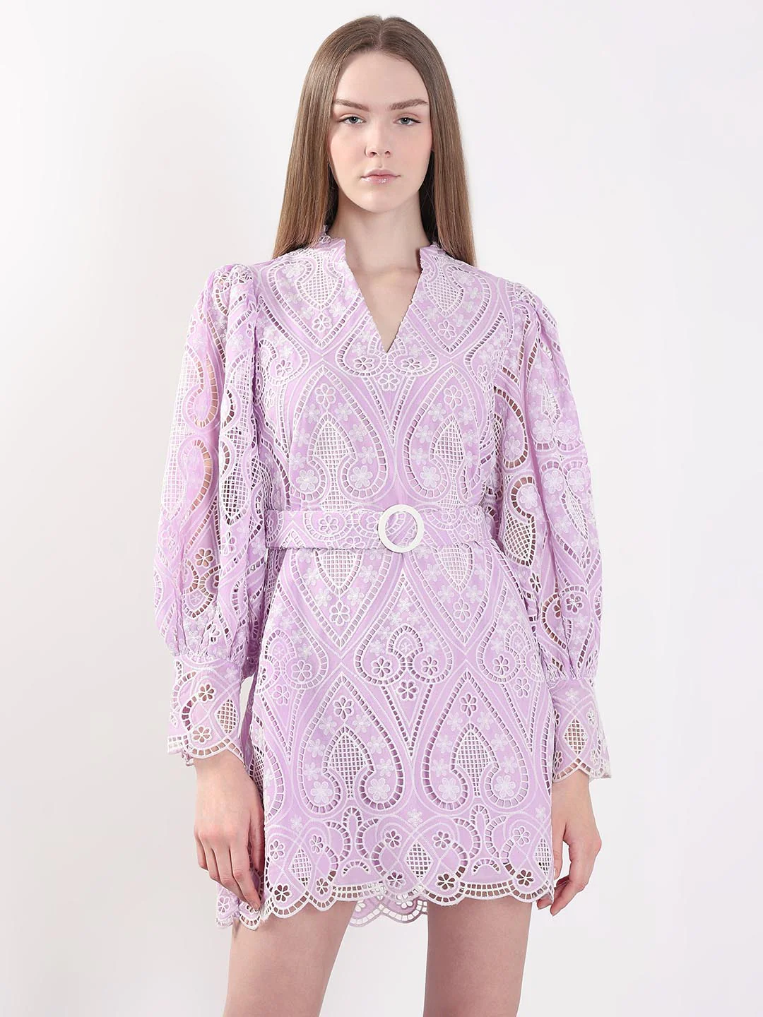 Lilac Schiffli Embroidered Mini Dress - Image 2