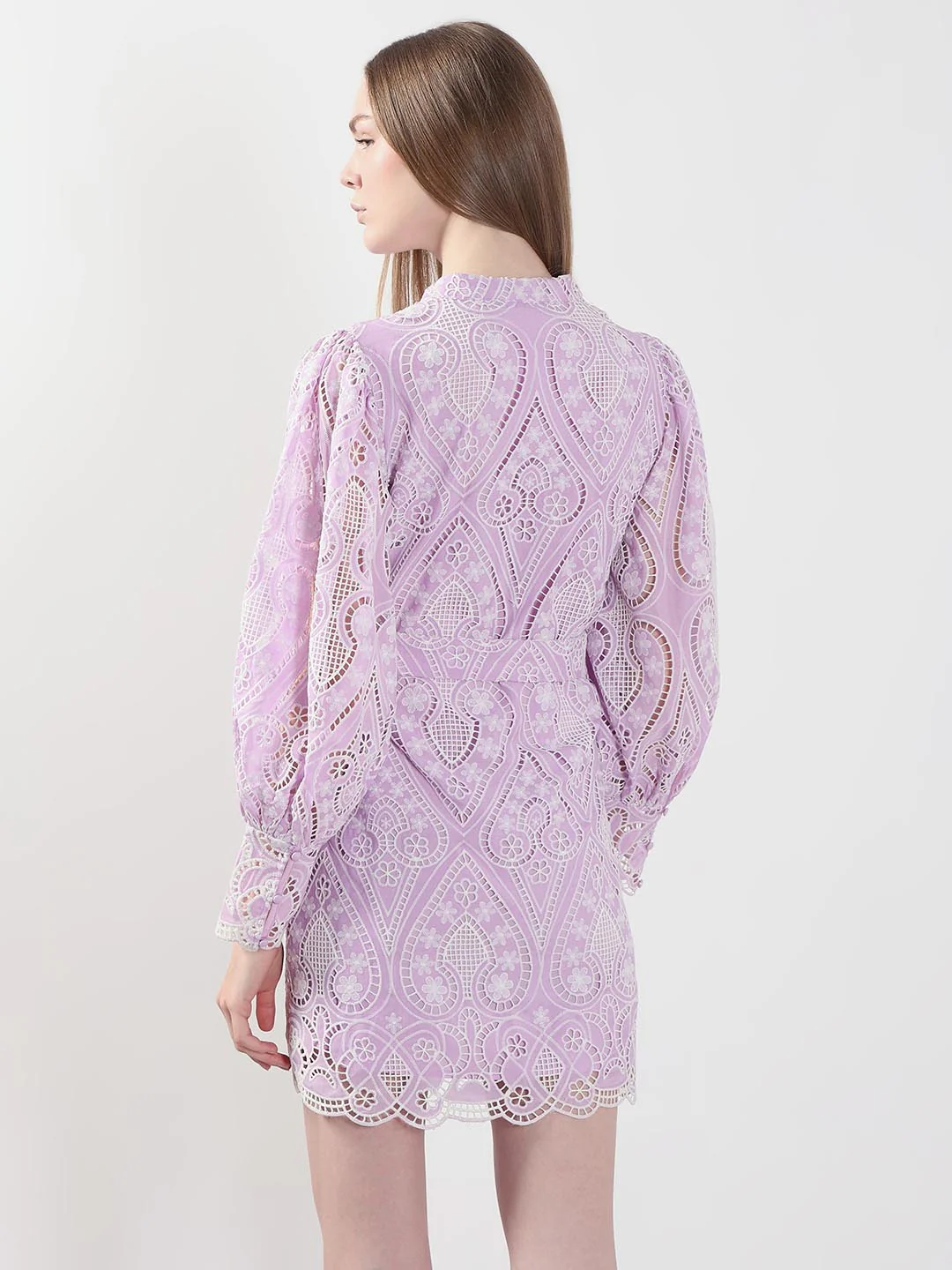 Lilac Schiffli Embroidered Mini Dress - Image 3
