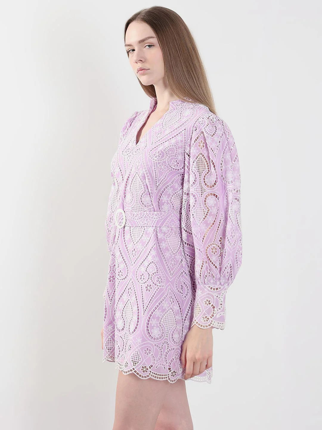 Lilac Schiffli Embroidered Mini Dress - Image 4