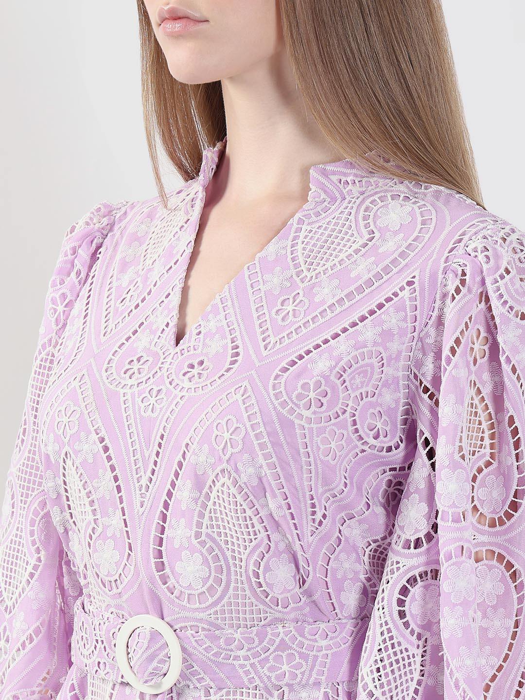 Lilac Schiffli Embroidered Mini Dress - Image 8