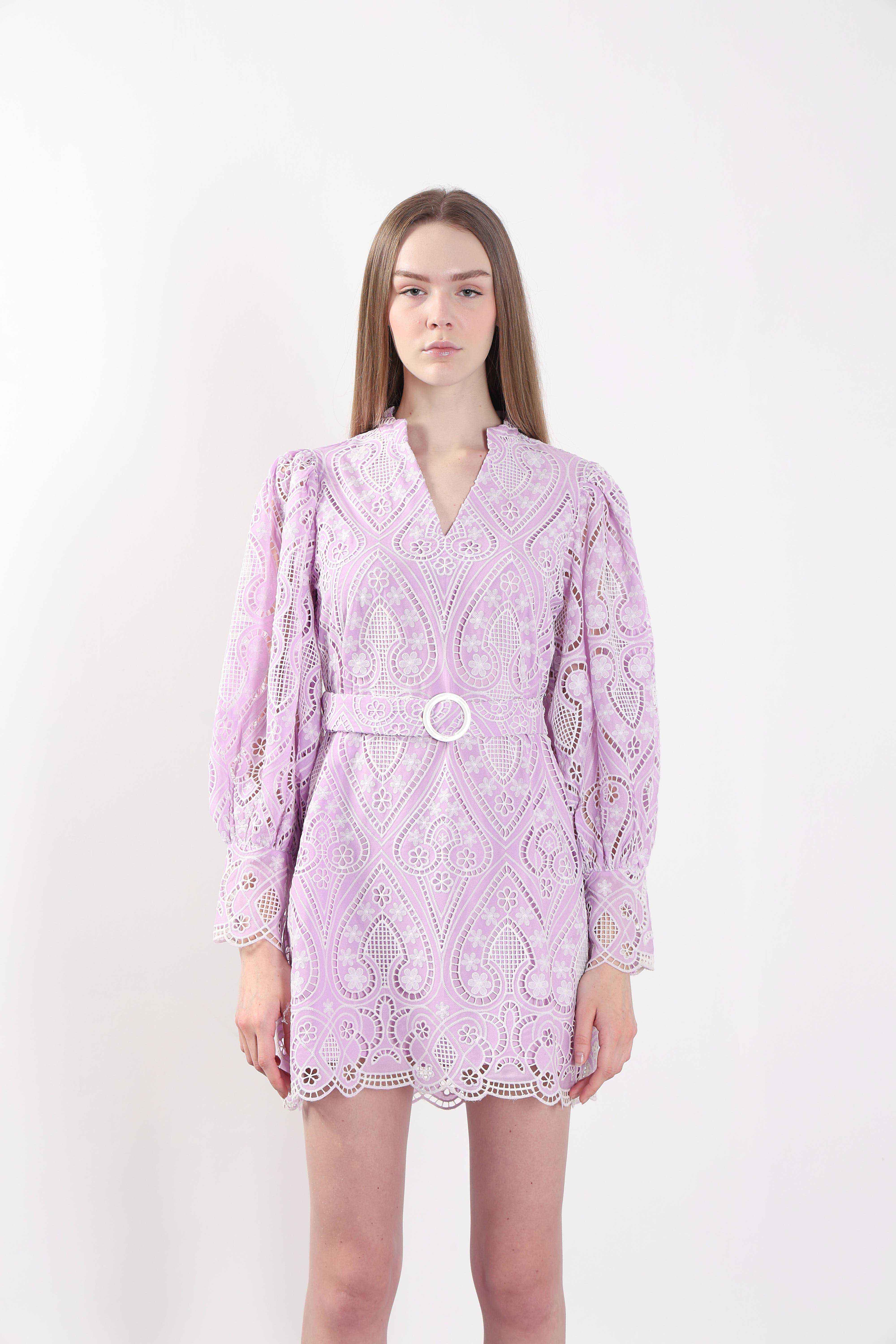 Lilac Schiffli Embroidered Mini Dress - Image 9