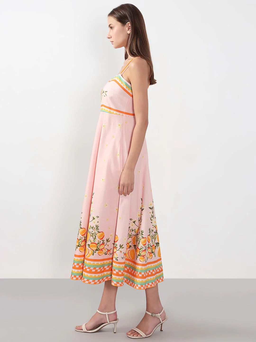 Vero Moda Peach Pink Printed Strappy Midi Dress - Image 3