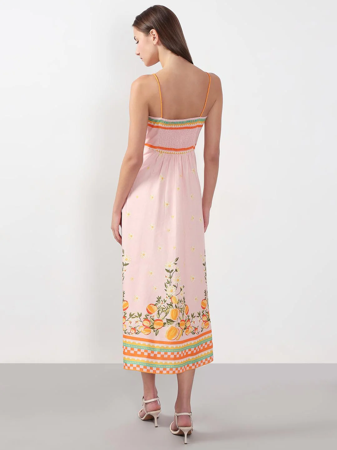 Vero Moda Peach Pink Printed Strappy Midi Dress - Image 4