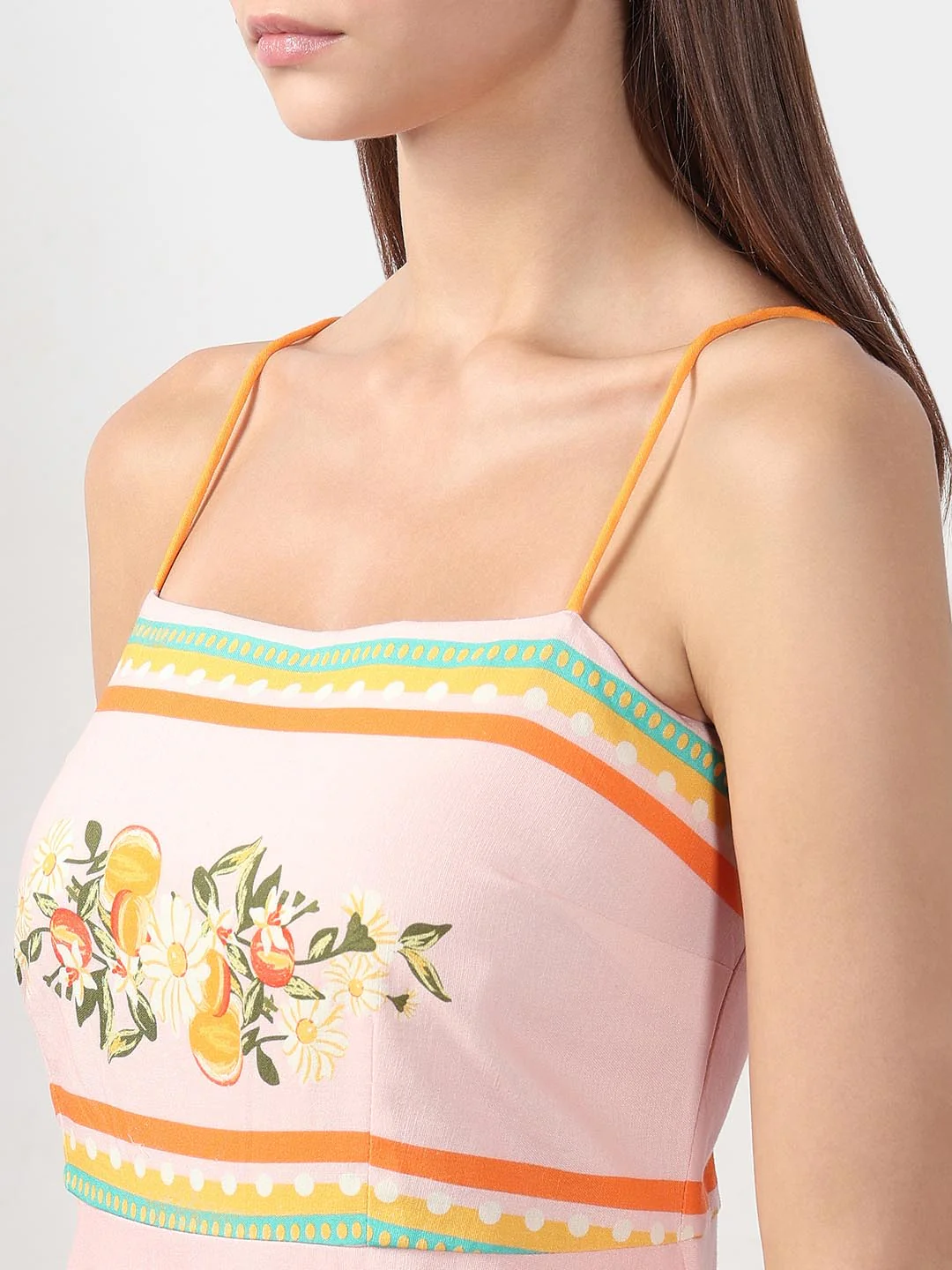 Vero Moda Peach Pink Printed Strappy Midi Dress - Image 6