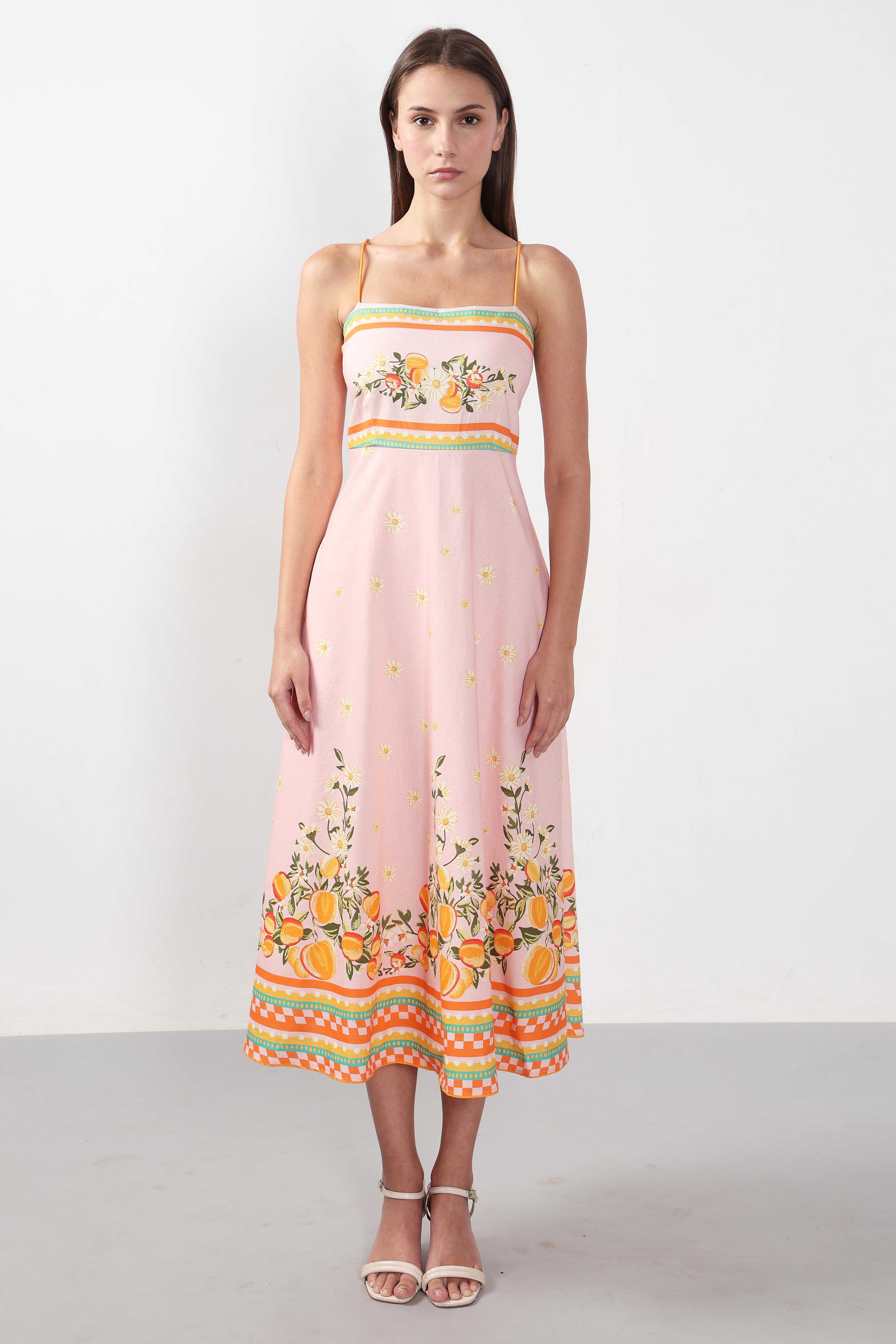 Vero Moda Peach Pink Printed Strappy Midi Dress - Image 8