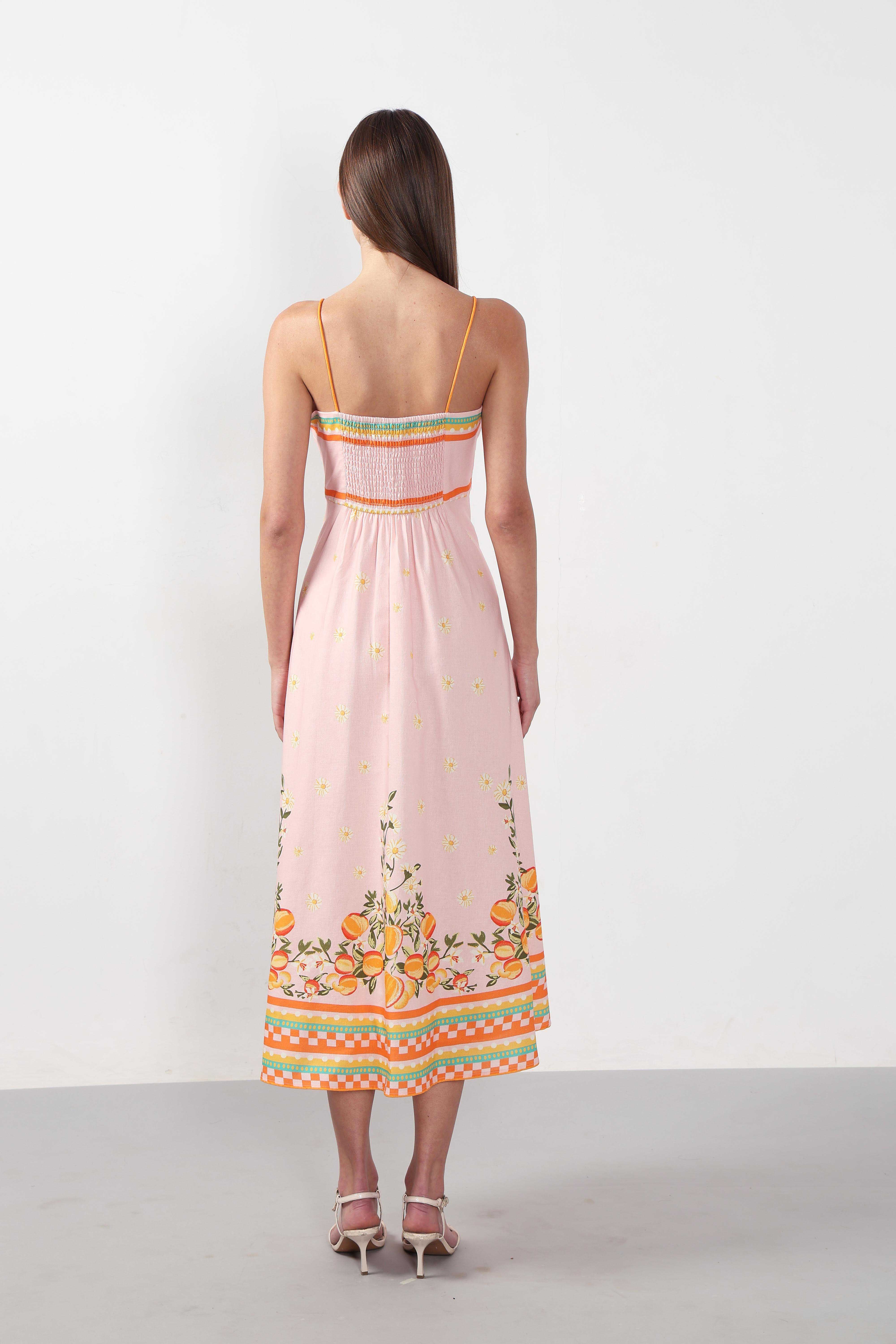 Vero Moda Peach Pink Printed Strappy Midi Dress - Image 9