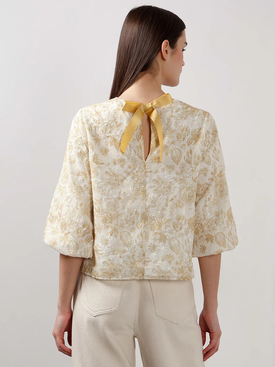 Vero Moda Ecru Jacquard Printed Top - Image 3