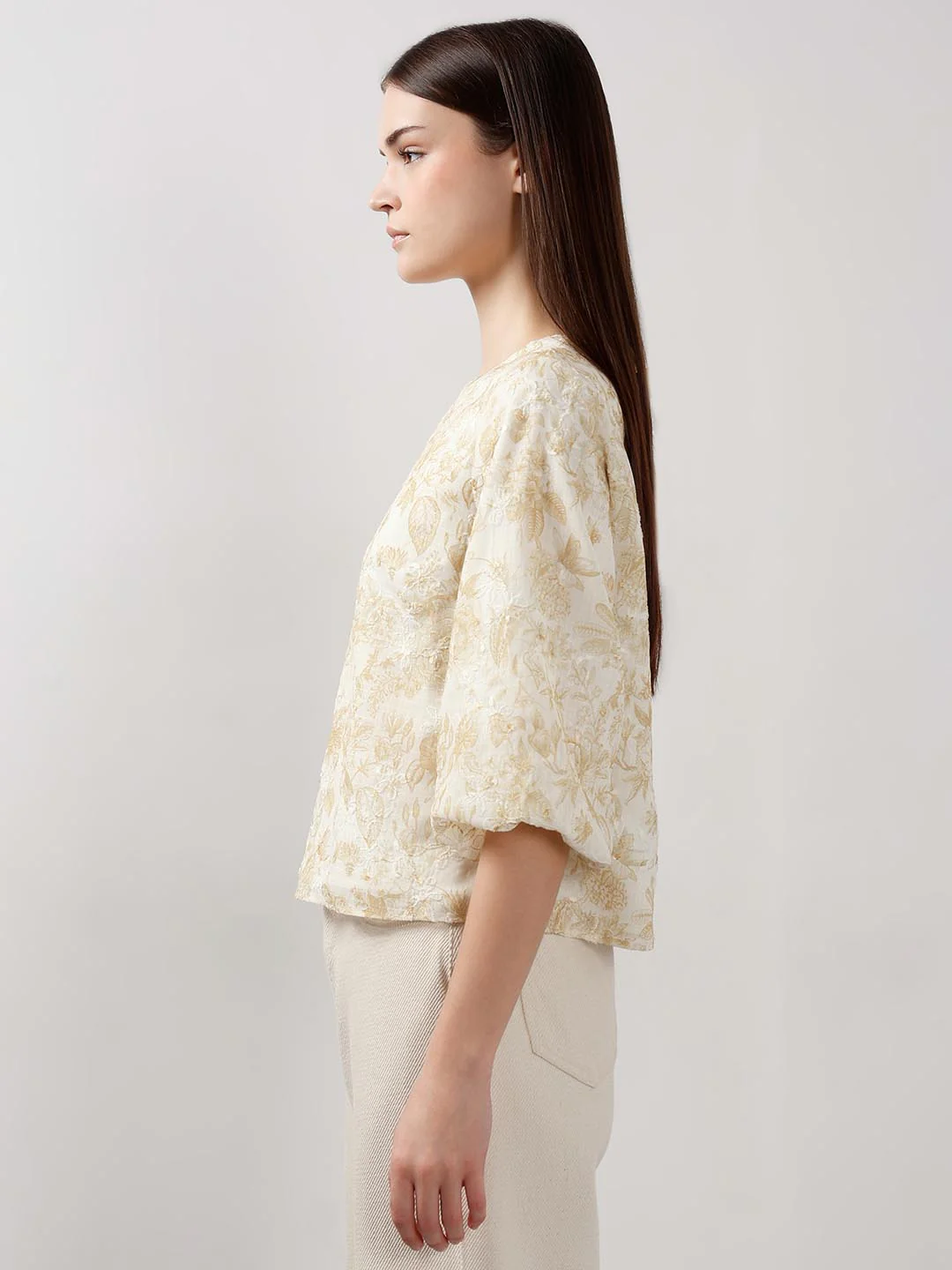 Vero Moda Ecru Jacquard Printed Top - Image 4