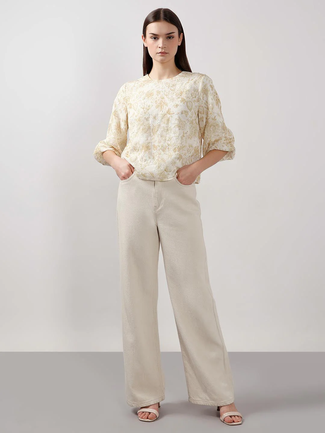 Vero Moda Ecru Jacquard Printed Top - Image 5
