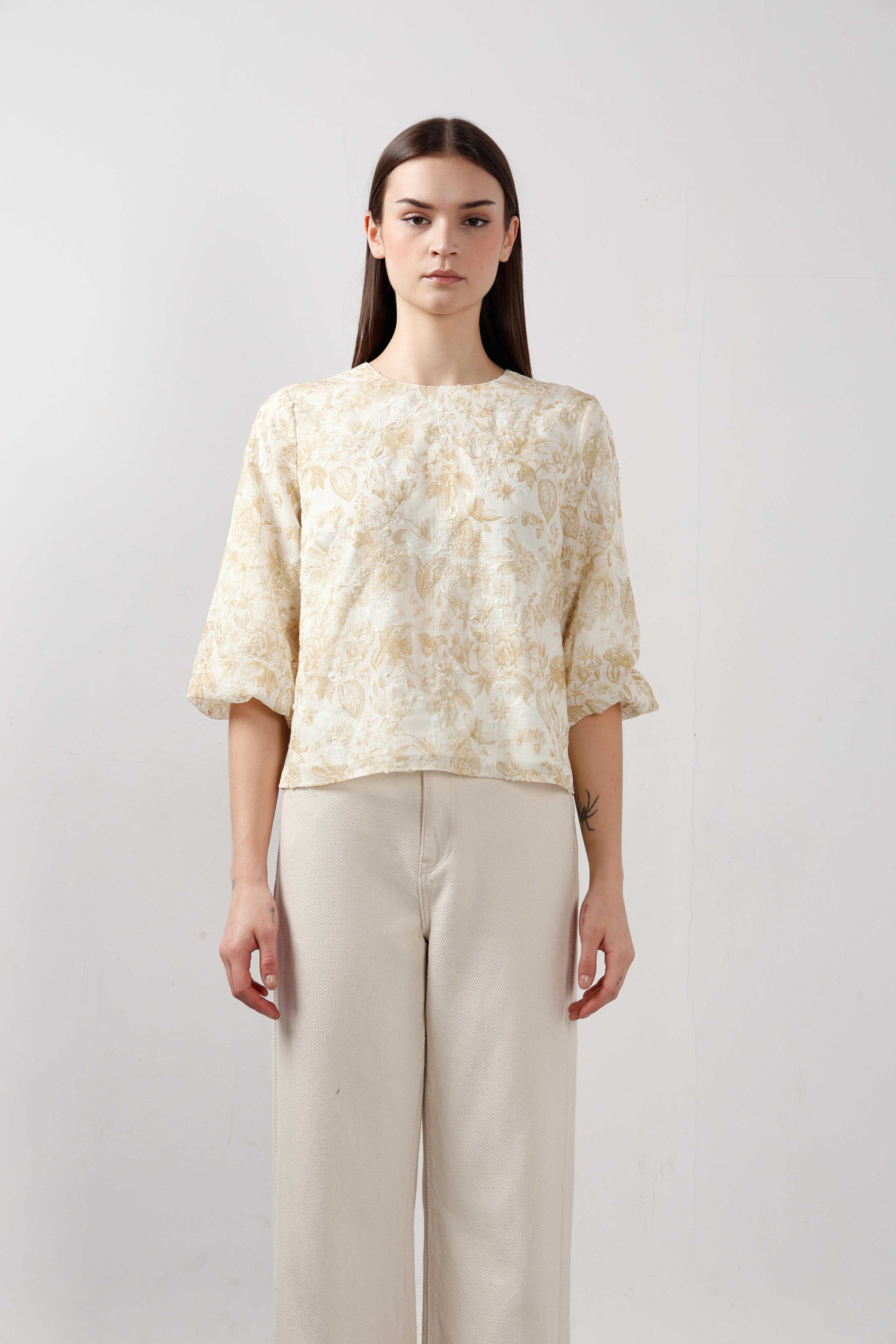 Vero Moda Ecru Jacquard Printed Top - Image 9