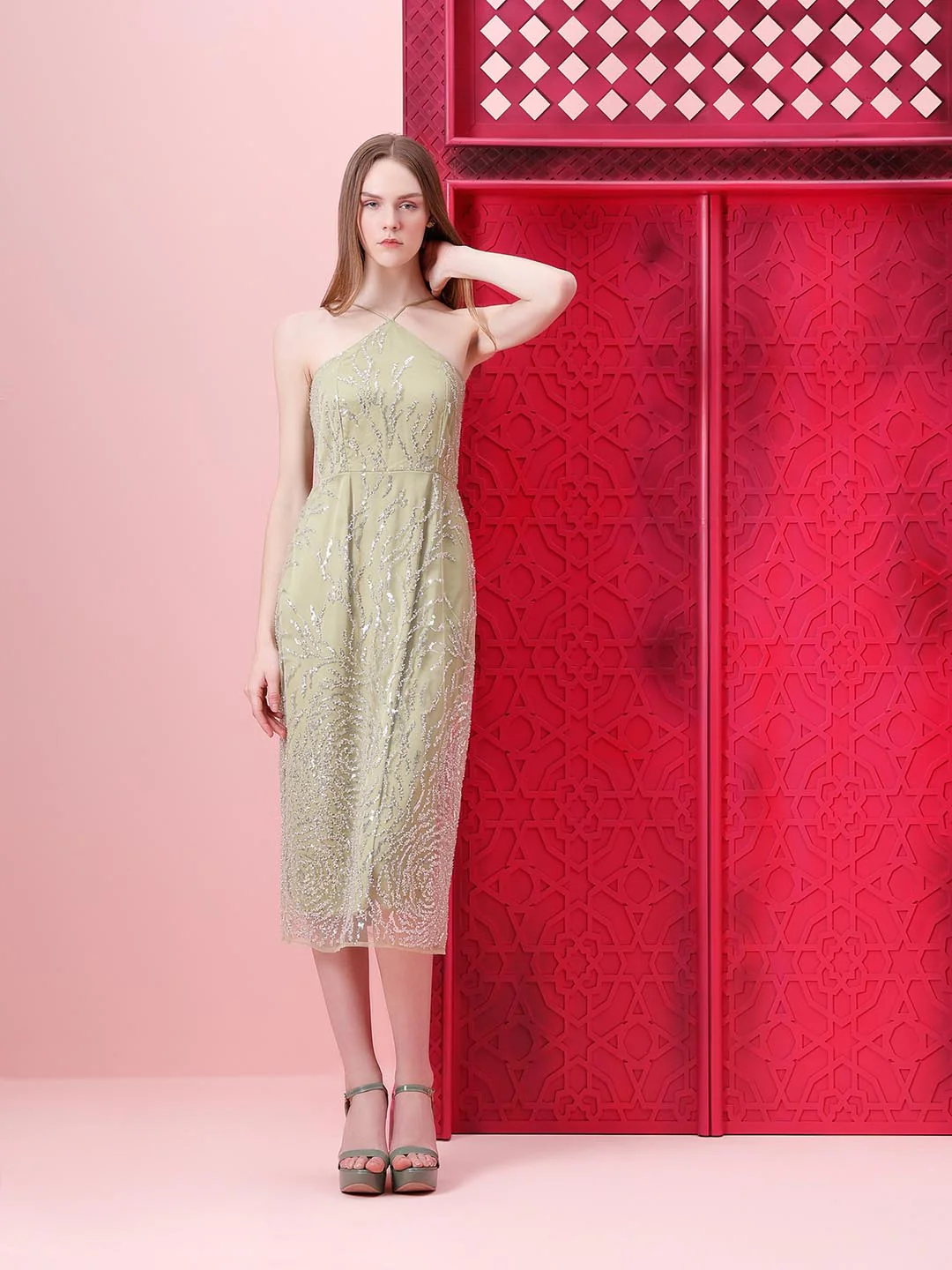 Vero Moda Marquee Sage Green Strappy Midi Dress - Image 2