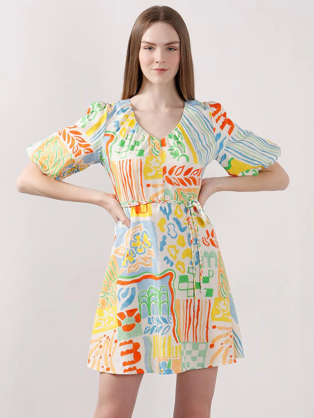 Vero Moda White Printed Puff Sleeves Dress - Image 2