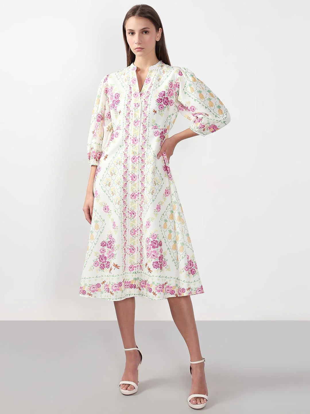 Vero Moda White Printed Cotton Midi Dress - Image 2