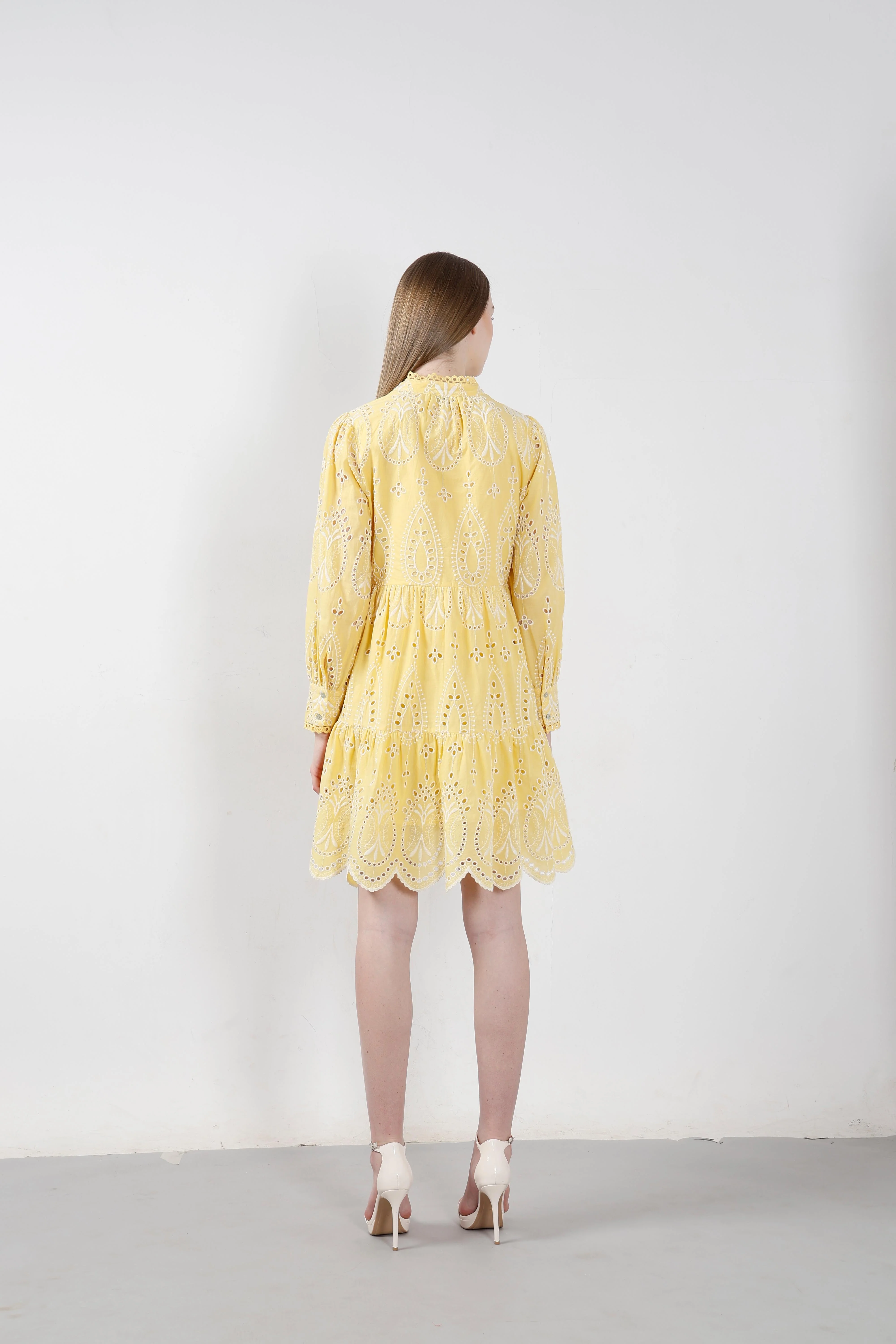 Vero Moda Yellow Schiffli Embroidered Dress - Image 10