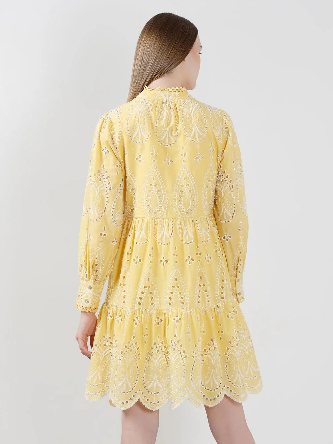 Vero Moda Yellow Schiffli Embroidered Dress - Image 3