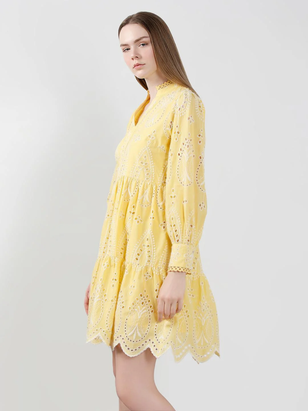 Vero Moda Yellow Schiffli Embroidered Dress - Image 4