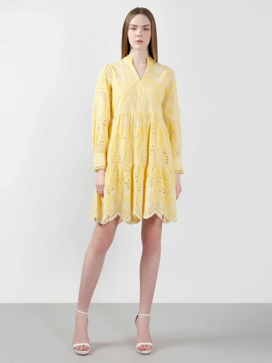 Vero Moda Yellow Schiffli Embroidered Dress - Image 5