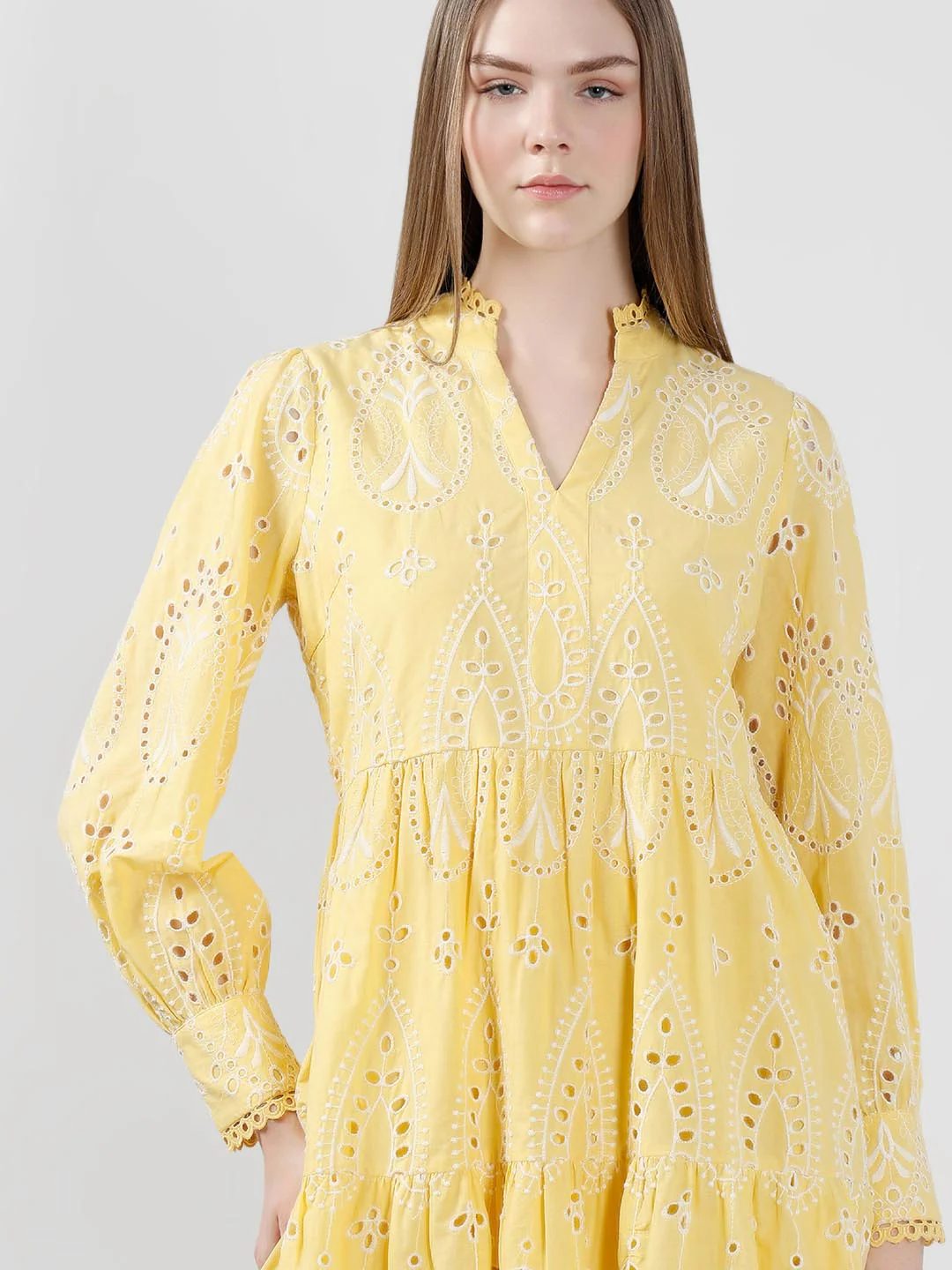Vero Moda Yellow Schiffli Embroidered Dress - Image 6