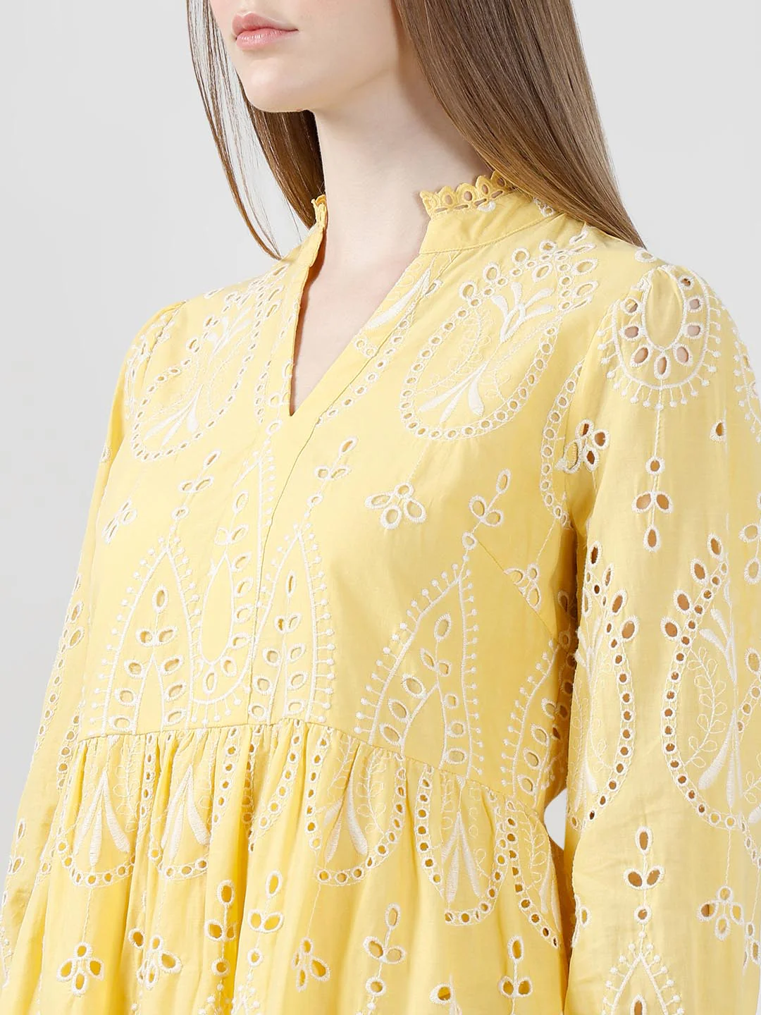 Vero Moda Yellow Schiffli Embroidered Dress - Image 8