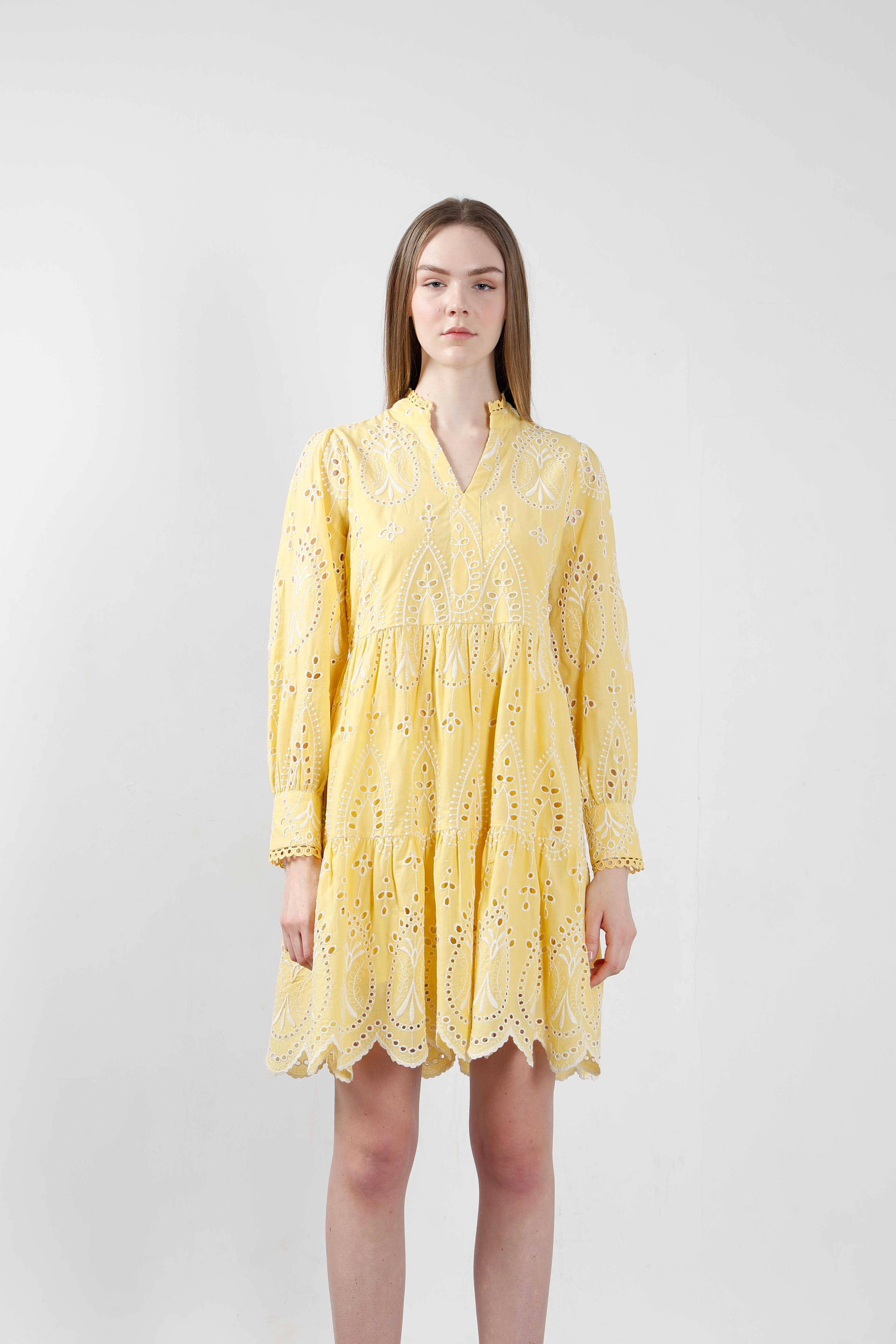 Vero Moda Yellow Schiffli Embroidered Dress - Image 9