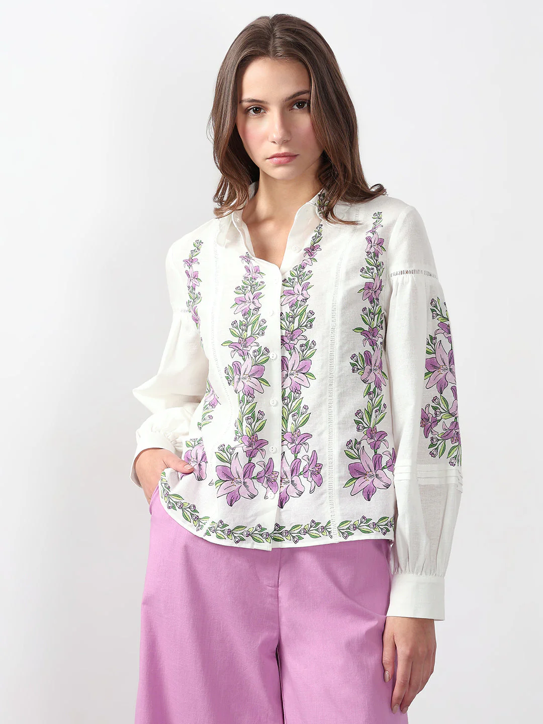 VERO MODA White Floral Print Cotton Shirt - Image 2