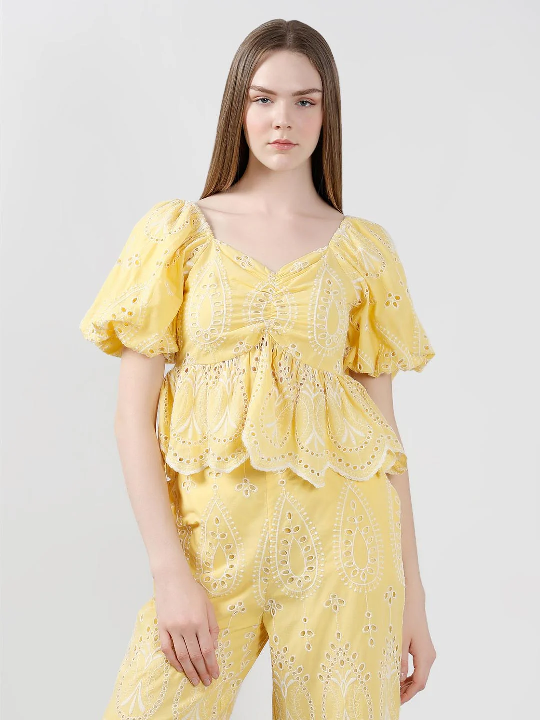 Vero Moda Yellow Schiffli Embroidered Top - Image 2