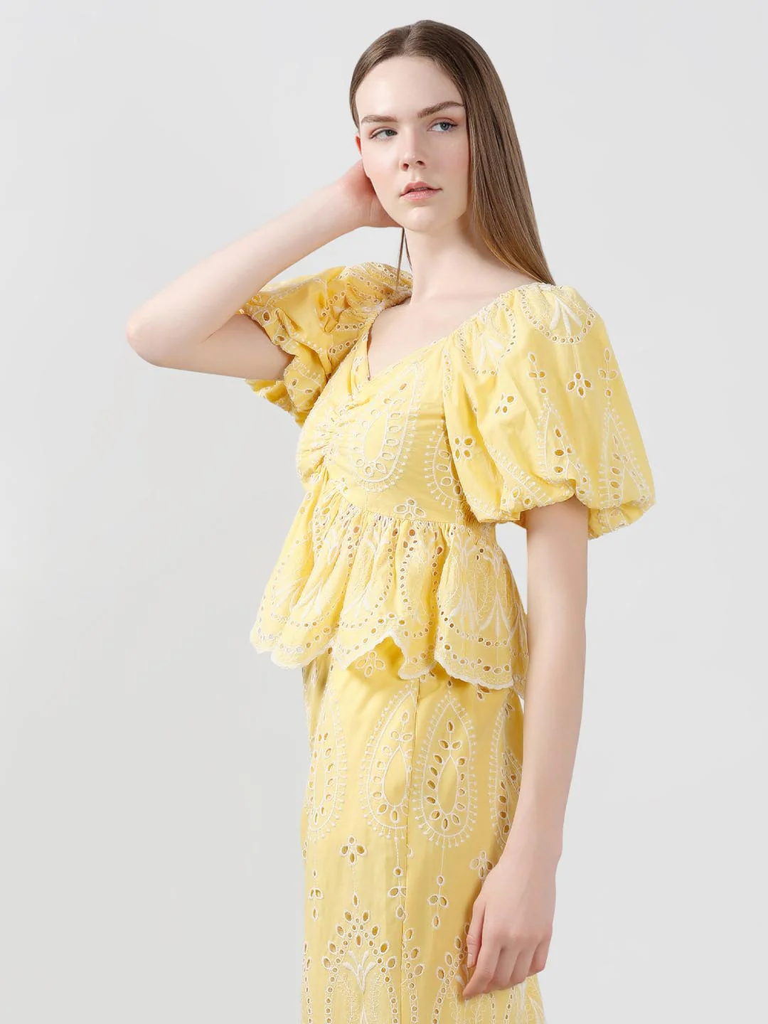 Vero Moda Yellow Schiffli Embroidered Top - Image 4