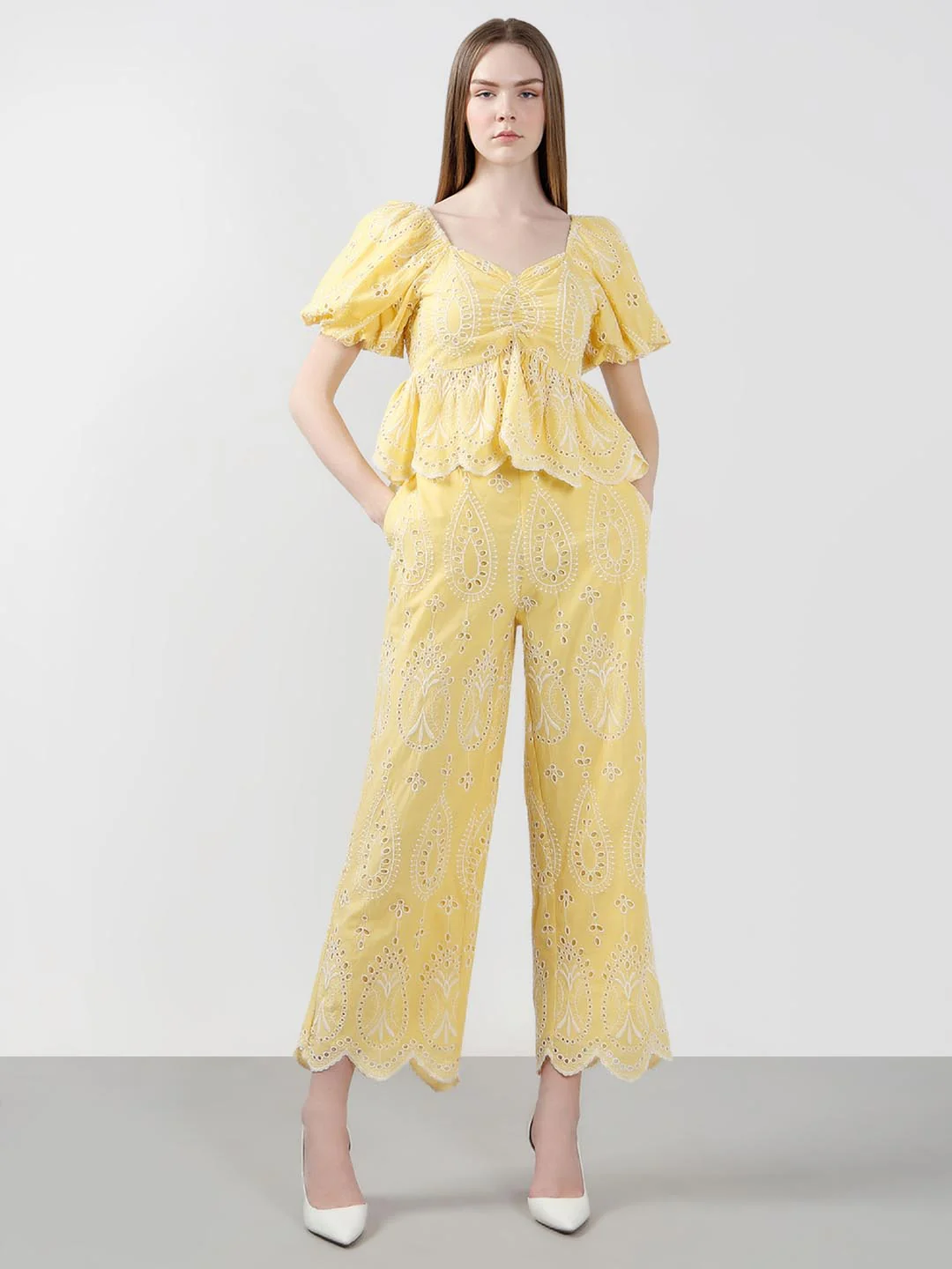 Vero Moda Yellow Schiffli Embroidered Top - Image 5