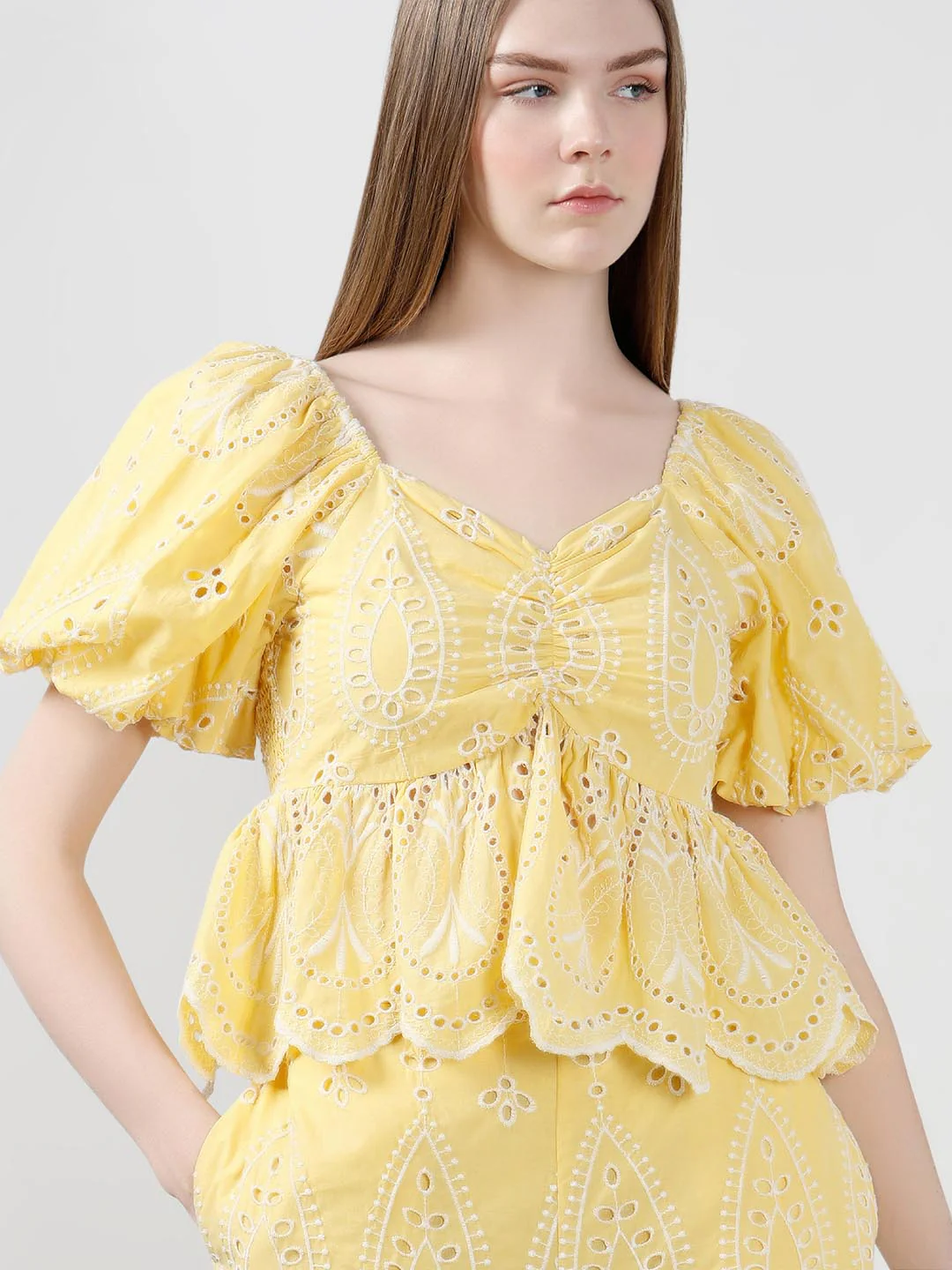 Vero Moda Yellow Schiffli Embroidered Top - Image 6