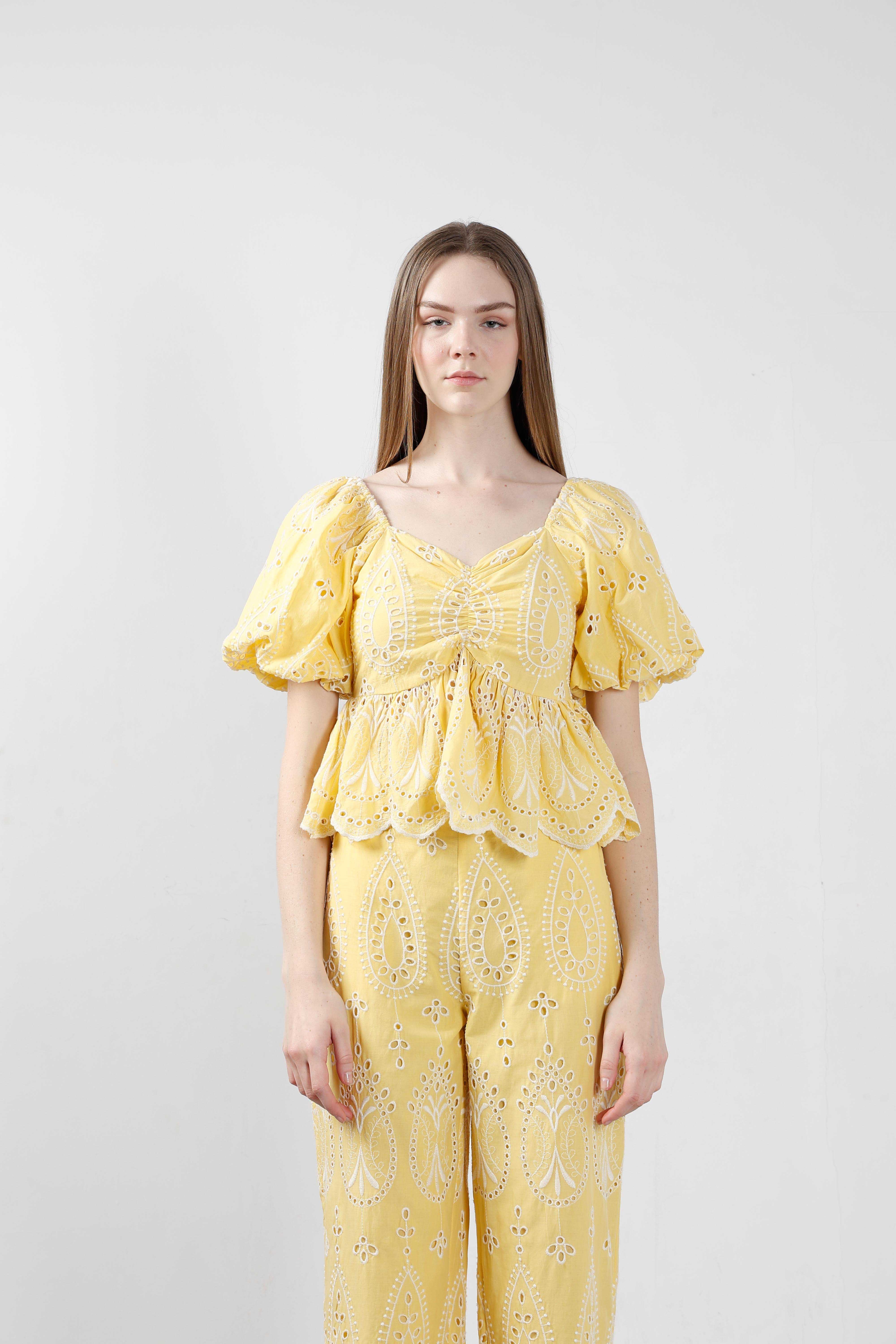 Vero Moda Yellow Schiffli Embroidered Top - Image 9