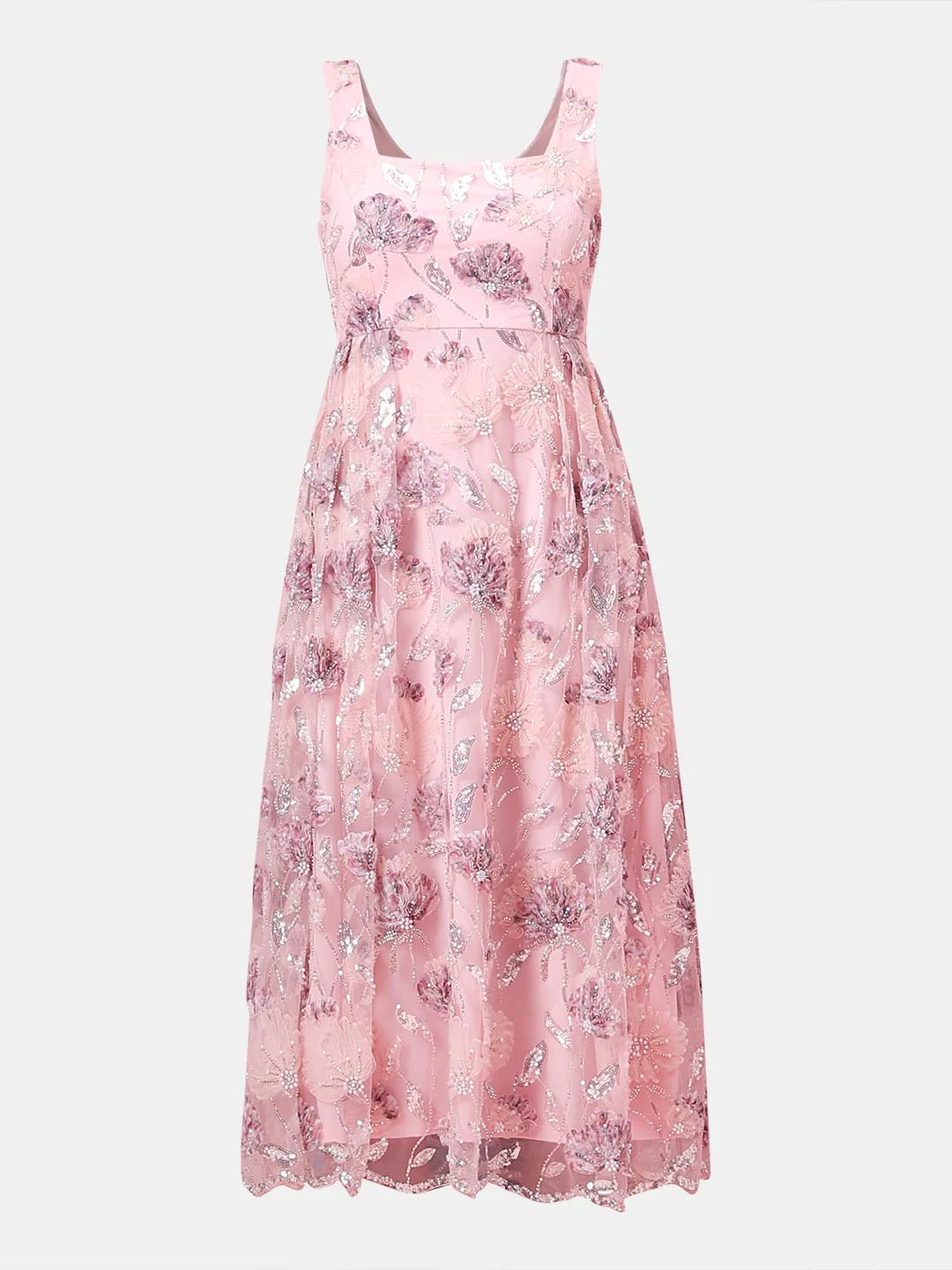 Marquee Pink Floral Embroidered Midi Dress - Image 7