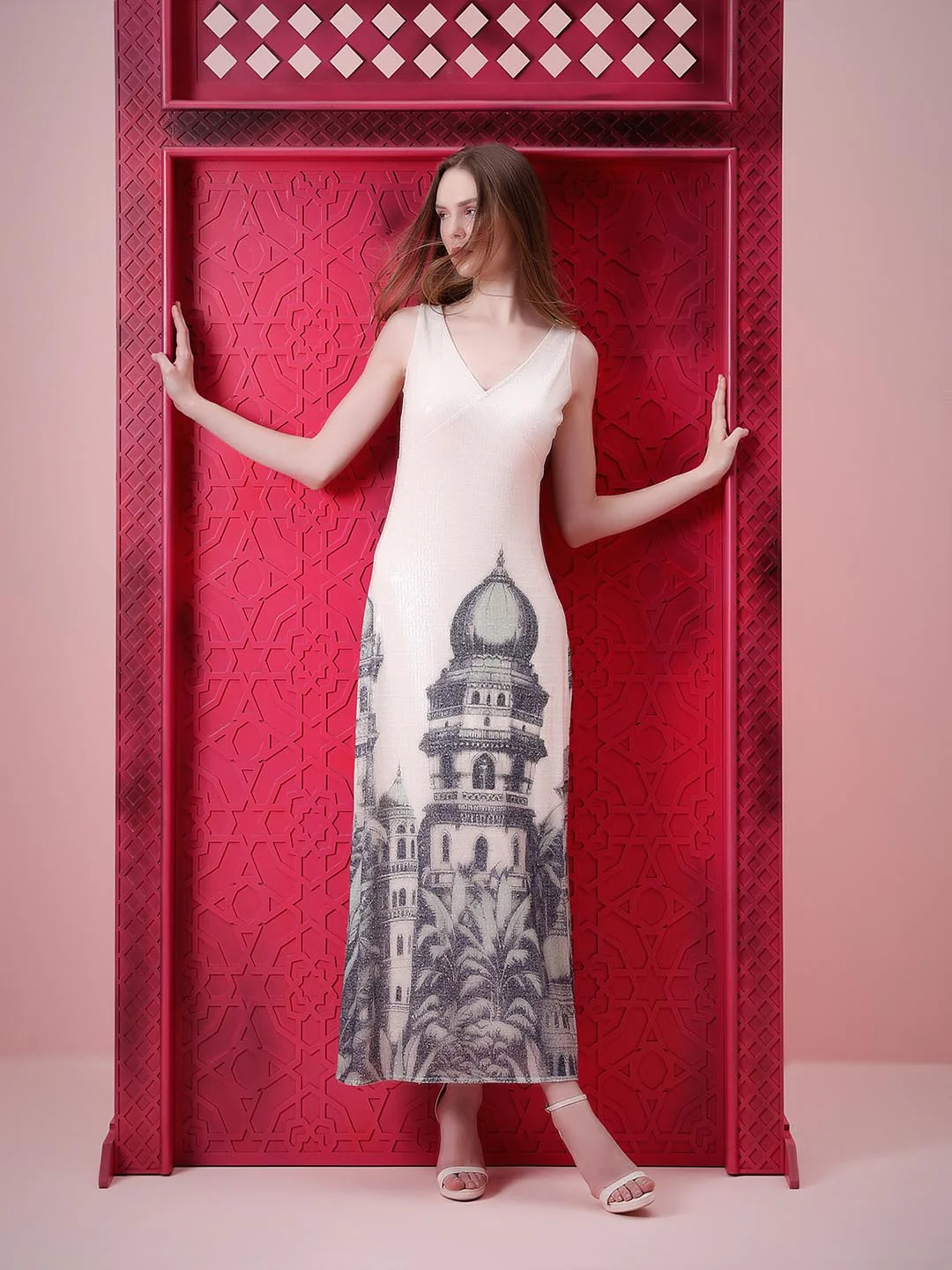 Vero Moda Marquee White Sequin Printed Dress - Image 2