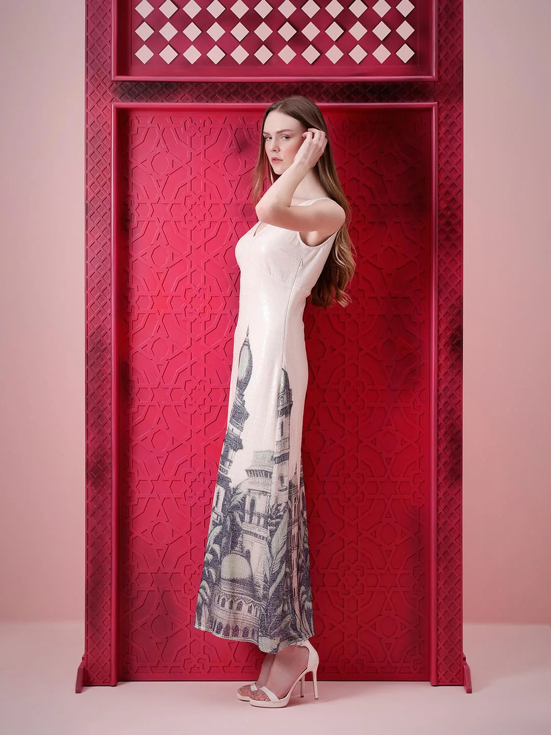 Vero Moda Marquee White Sequin Printed Dress - Image 3