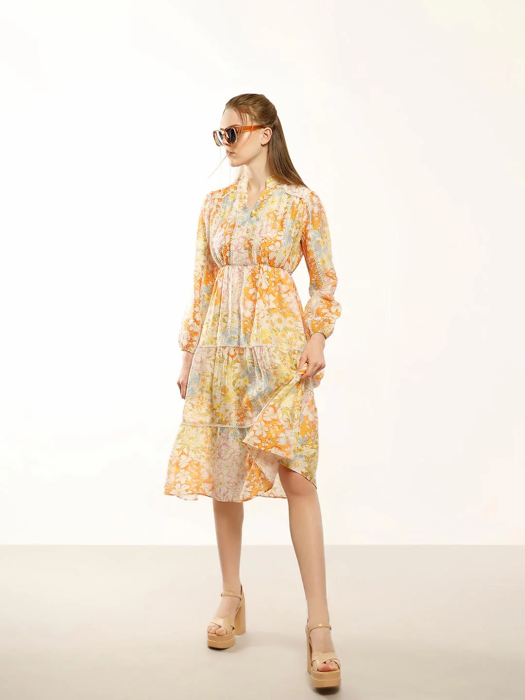 Vero Moda Orange Floral Midi Dress