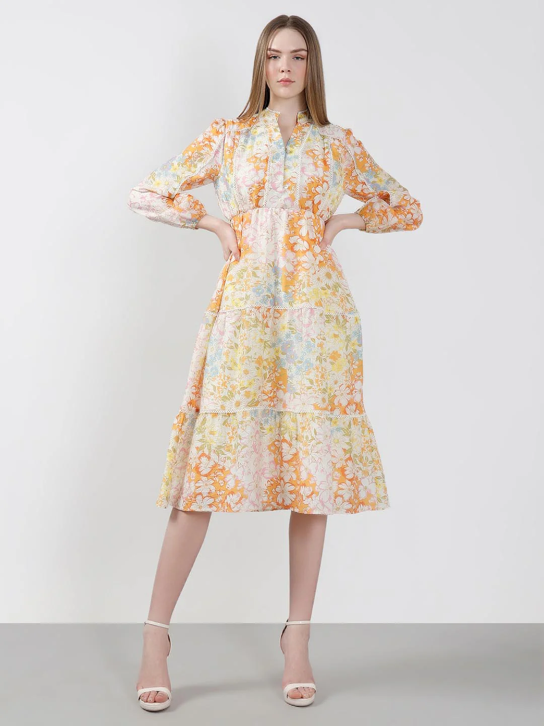 Vero Moda Orange Floral Midi Dress - Image 2