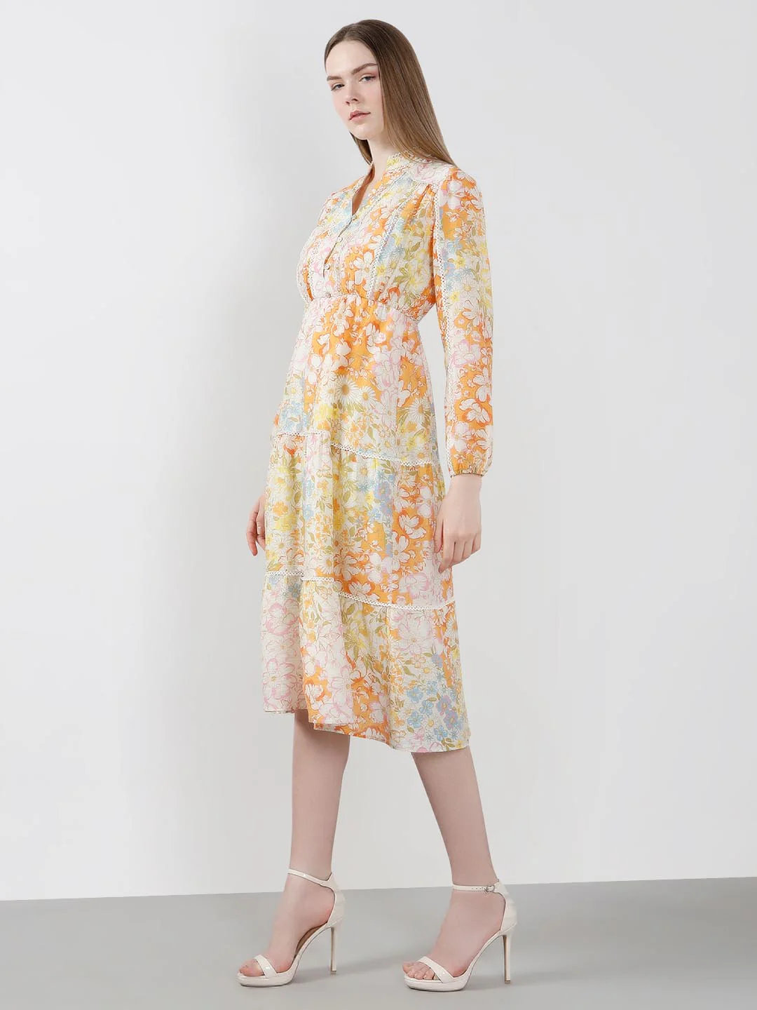 Vero Moda Orange Floral Midi Dress - Image 3