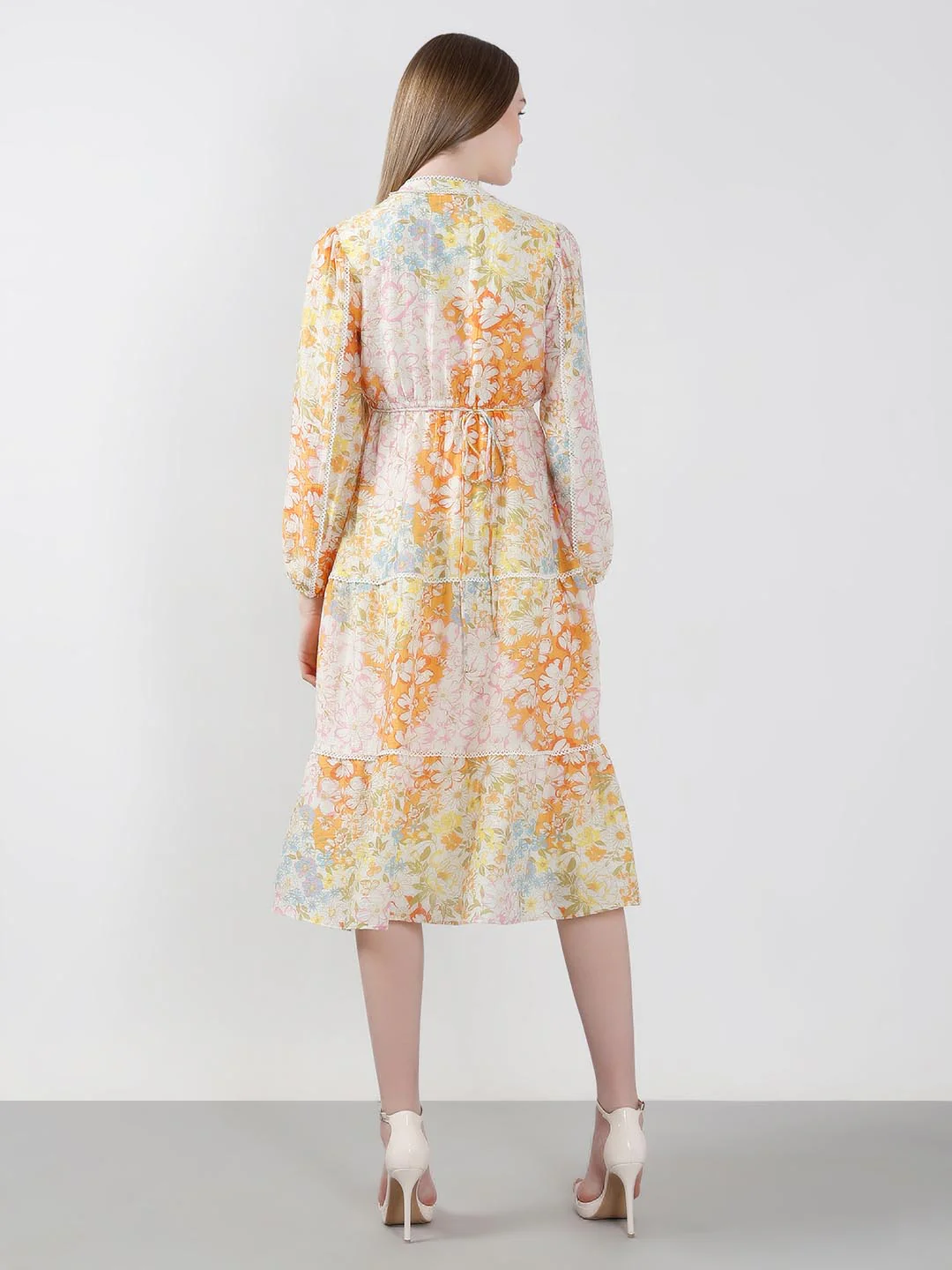 Vero Moda Orange Floral Midi Dress - Image 4
