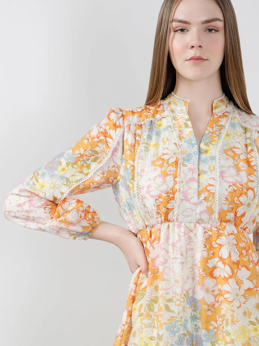 Vero Moda Orange Floral Midi Dress - Image 5