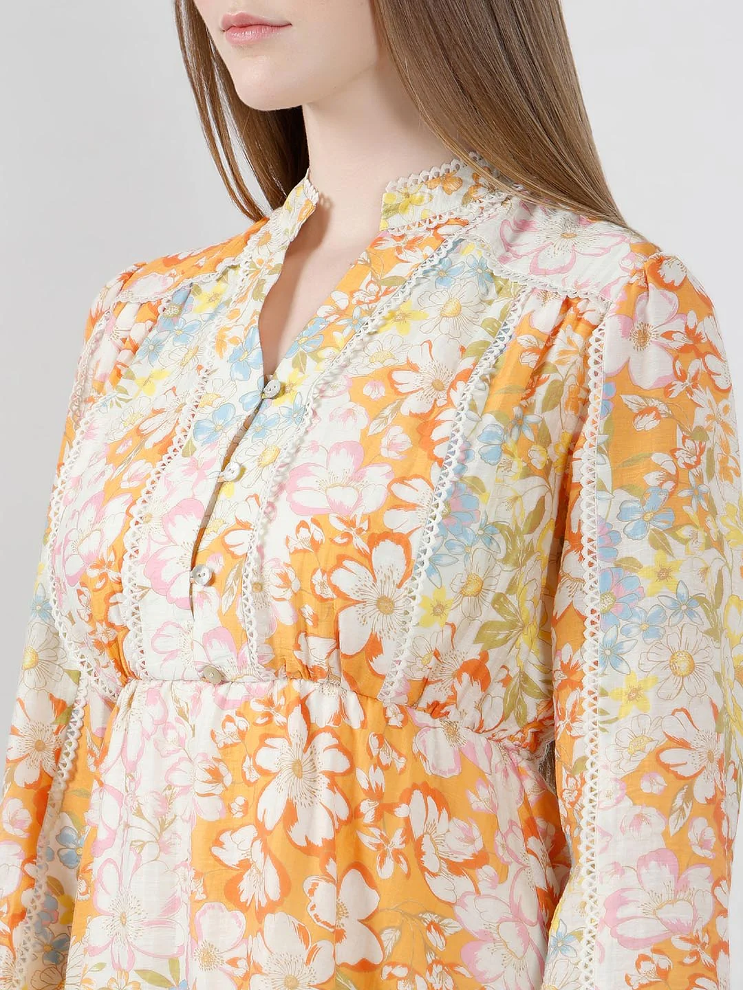 Vero Moda Orange Floral Midi Dress - Image 6