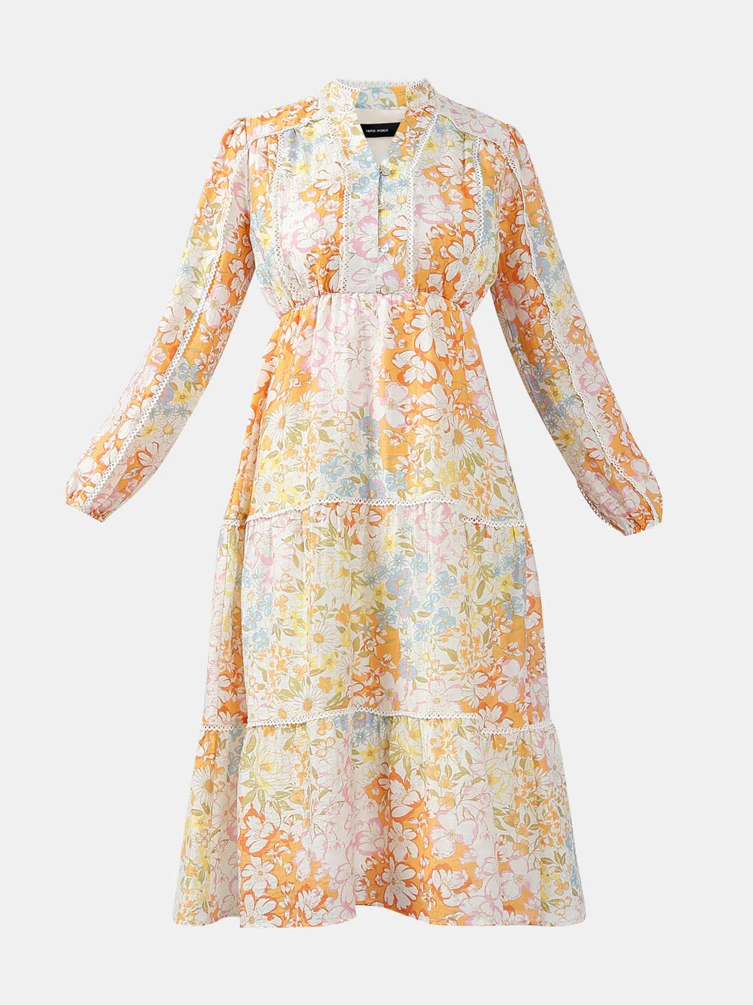 Vero Moda Orange Floral Midi Dress - Image 7