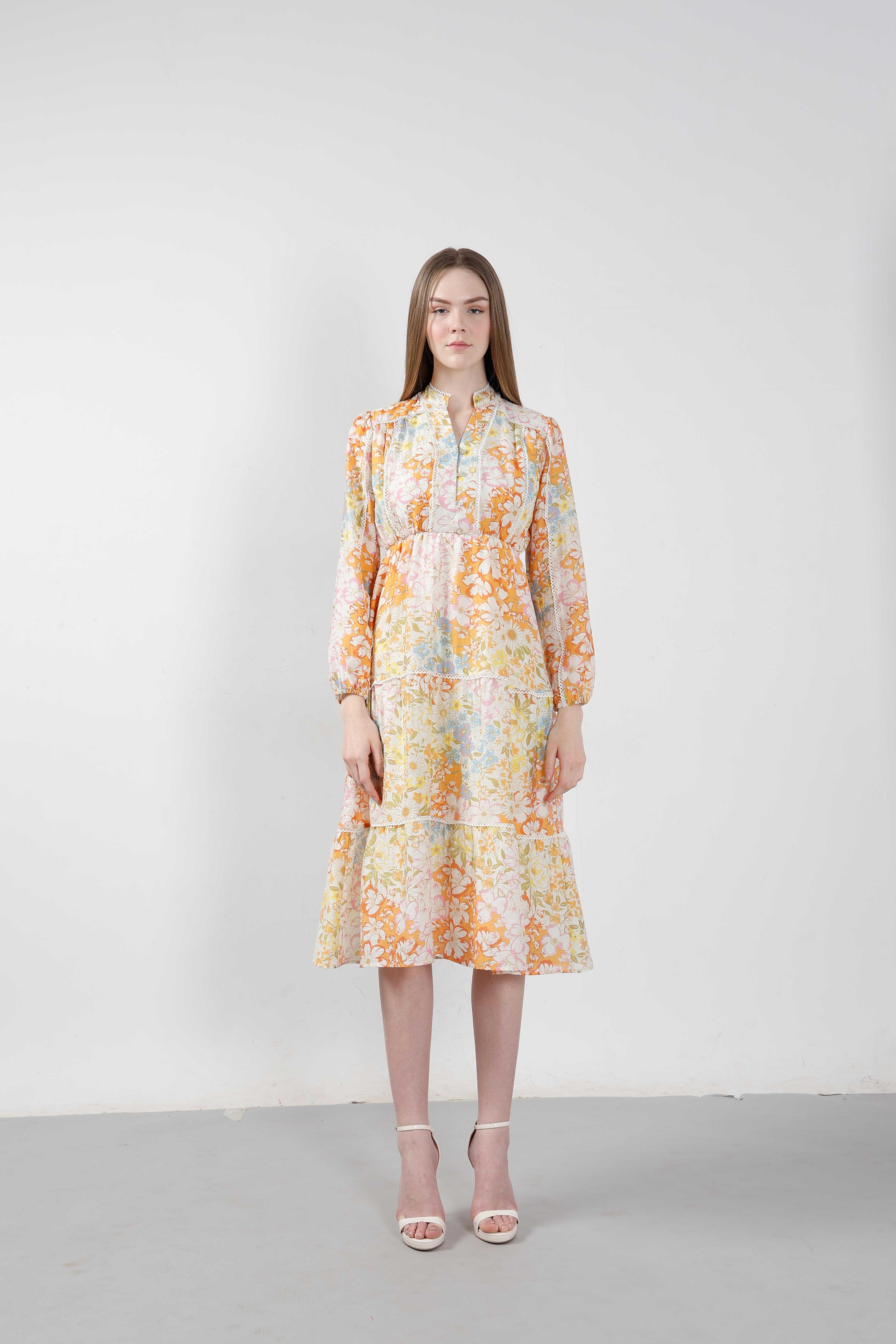 Vero Moda Orange Floral Midi Dress - Image 8