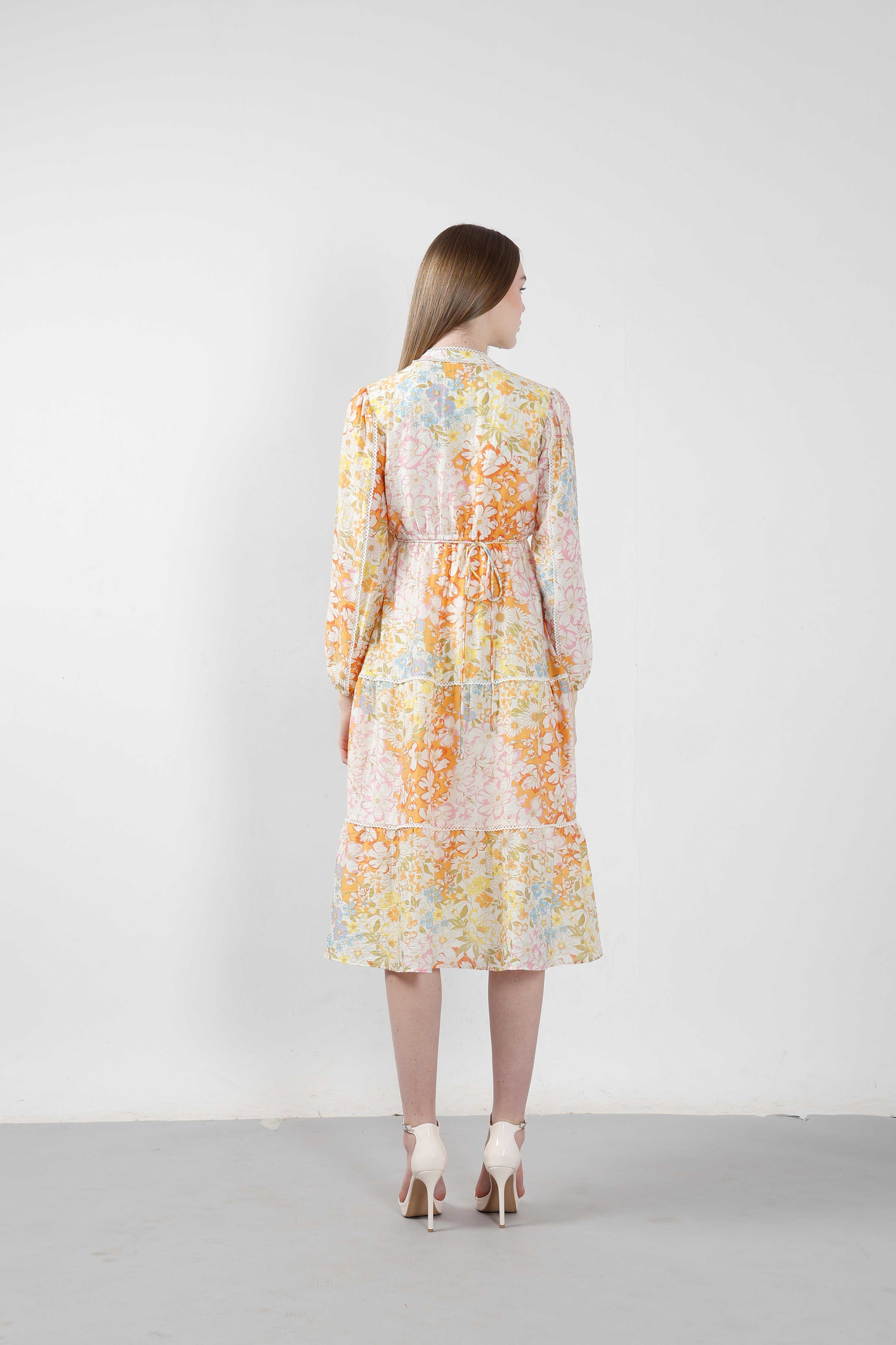 Vero Moda Orange Floral Midi Dress - Image 9